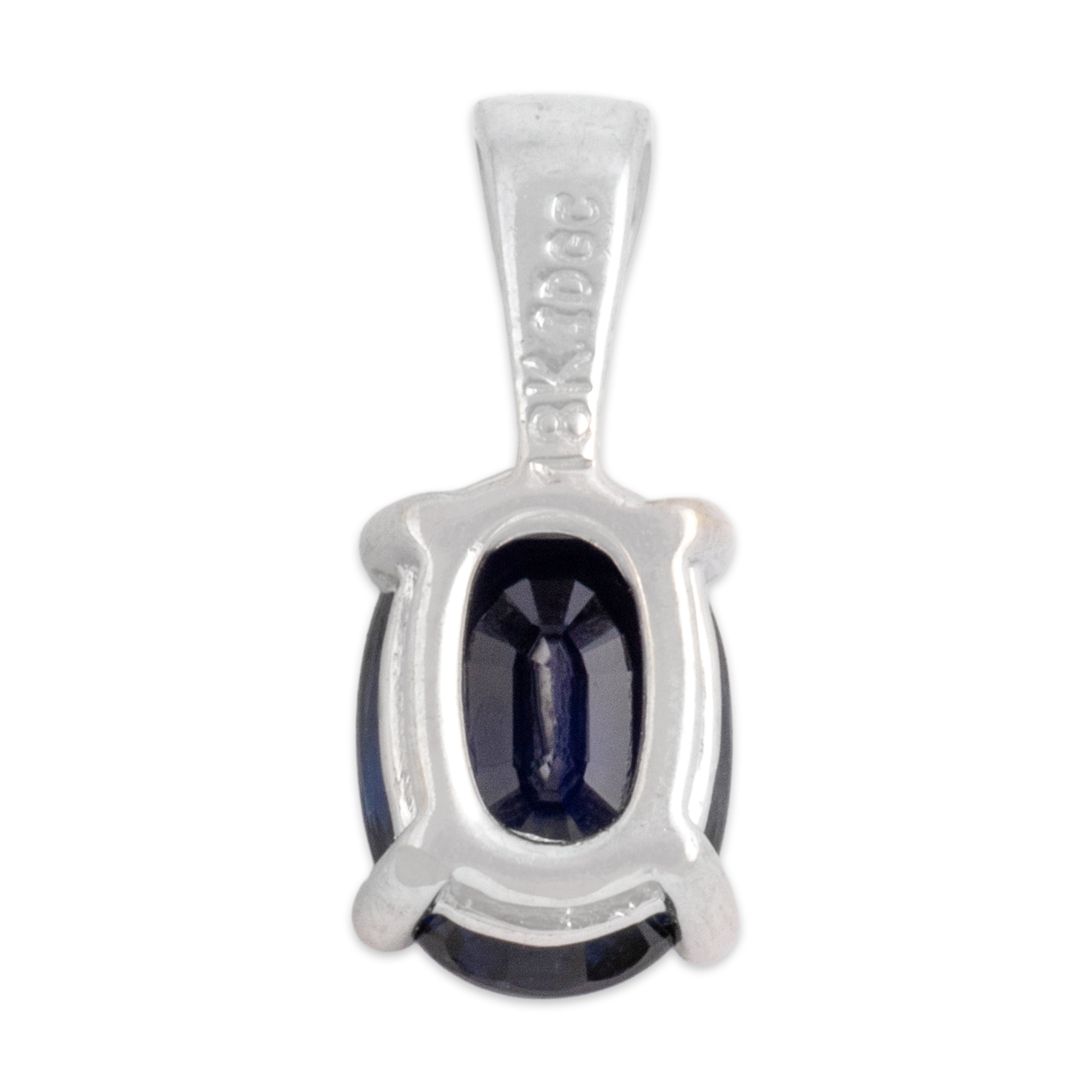 Vintage Small 18k White Gold .9ct Blue Sapphire Night Sky Oval Pendant - Back view