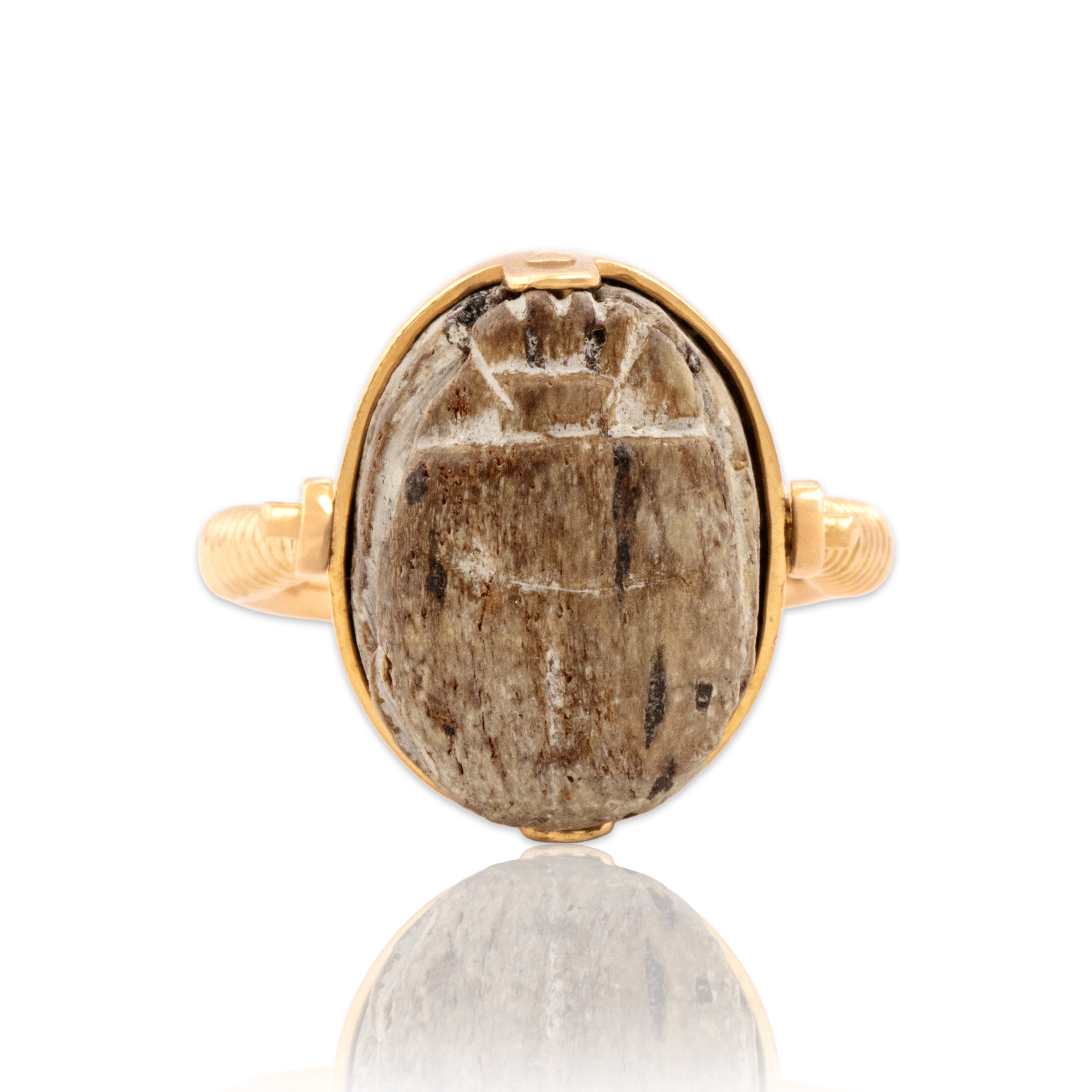 Vintage Egyptian 18k Yellow Gold Ancient-Style Carved Spinning Scarab Ring 6.25