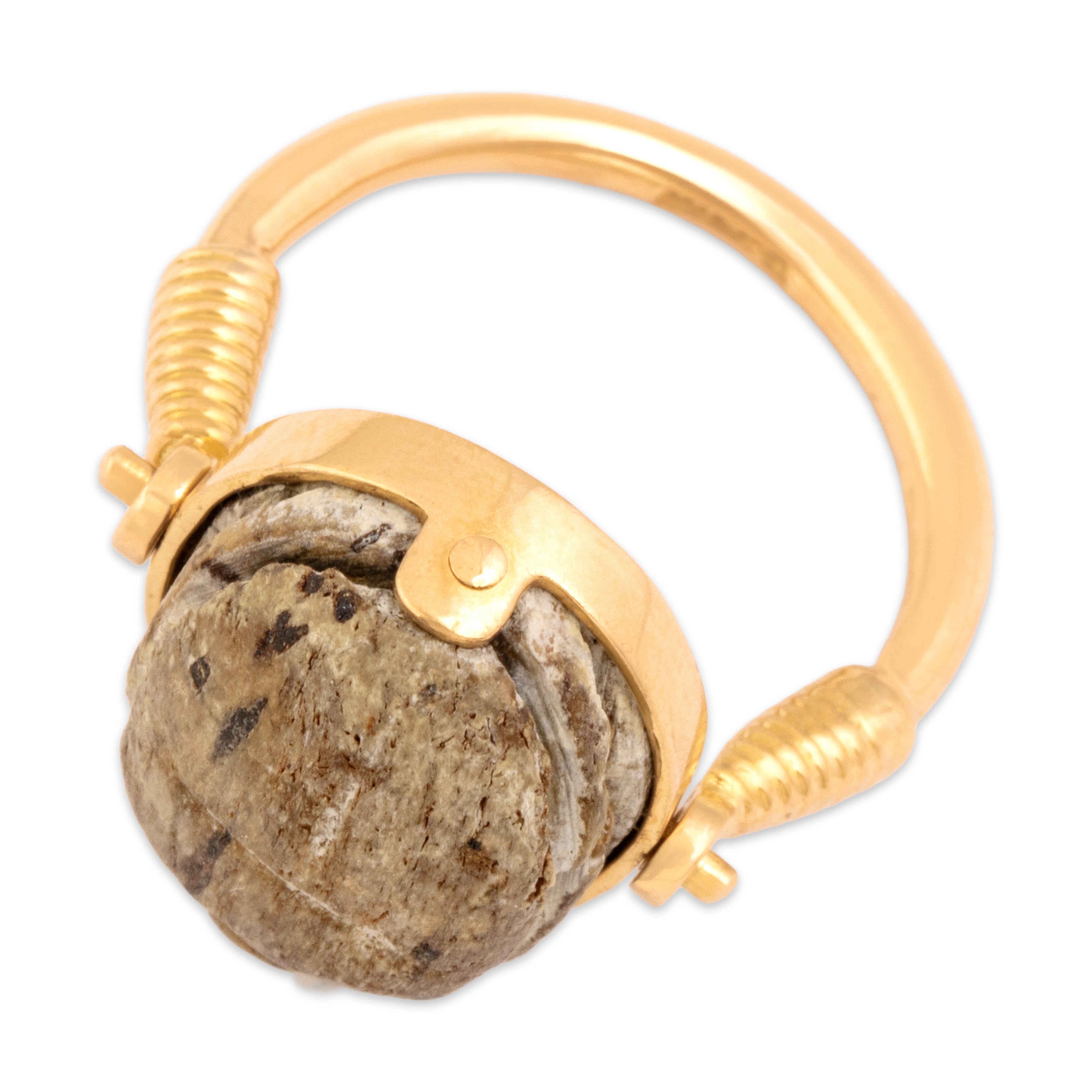 Vintage Egyptian 18k Yellow Gold Ancient-Style Carved Spinning Scarab Ring 6.25
