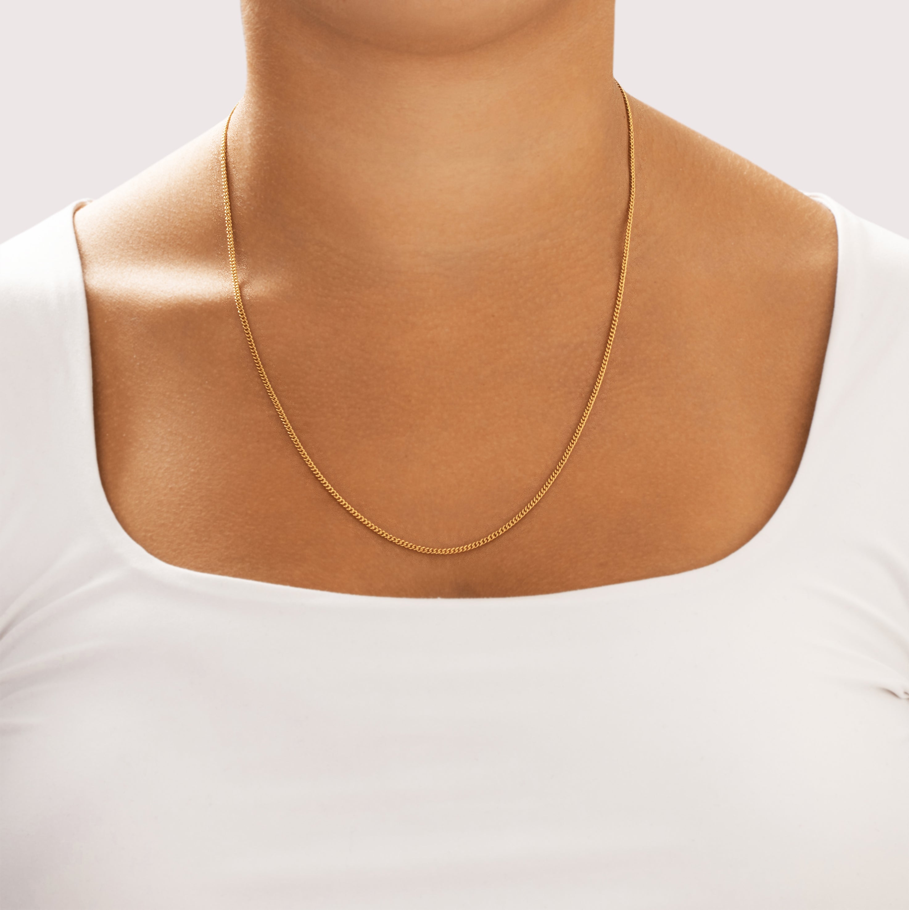 Vintage Portuguese 19k Yellow Gold 1.85mm Sleek Curb Chain - On model view