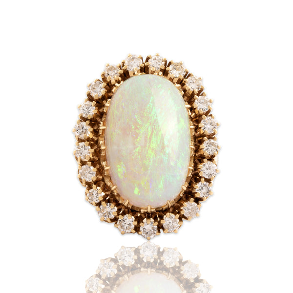 Vintage 14k Yellow Gold 7.11ct Opal 1.07cttw Diamond Extravagant Cocktail Ring 8.25