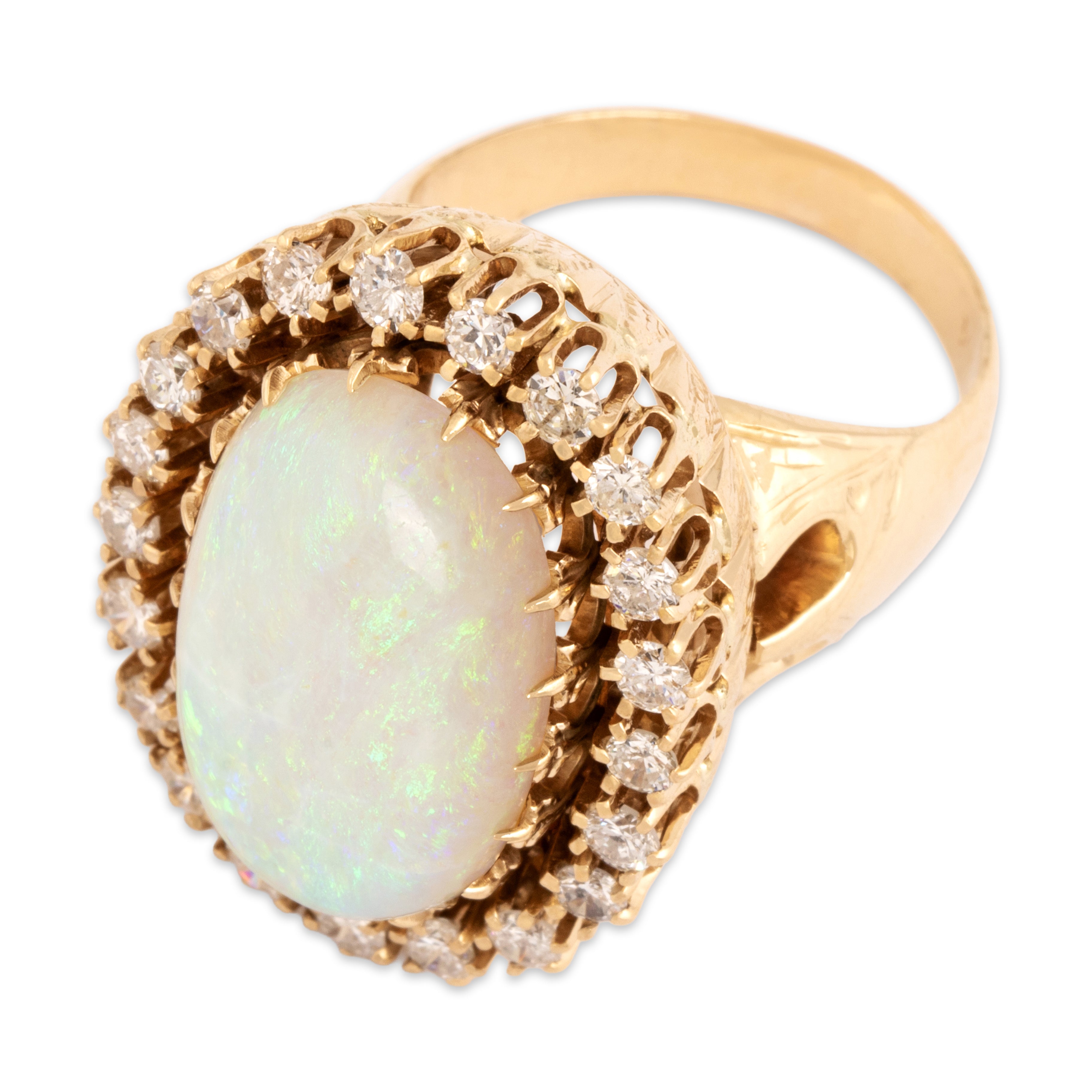Vintage 14k Yellow Gold 7.11ct Opal 1.07cttw Diamond Oversized Extravagant Halo Cocktail Ring - Overall view