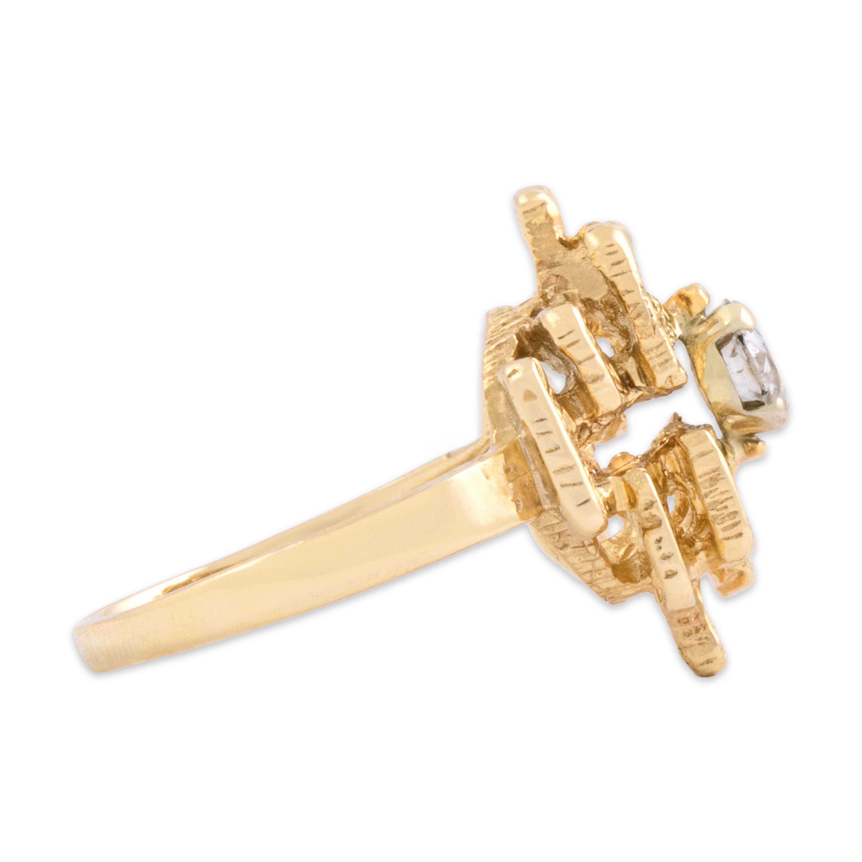 Vintage 14k Yellow Gold .56cttw Old European Cut Diamond Textured Brutalist Steps Ring - Side view