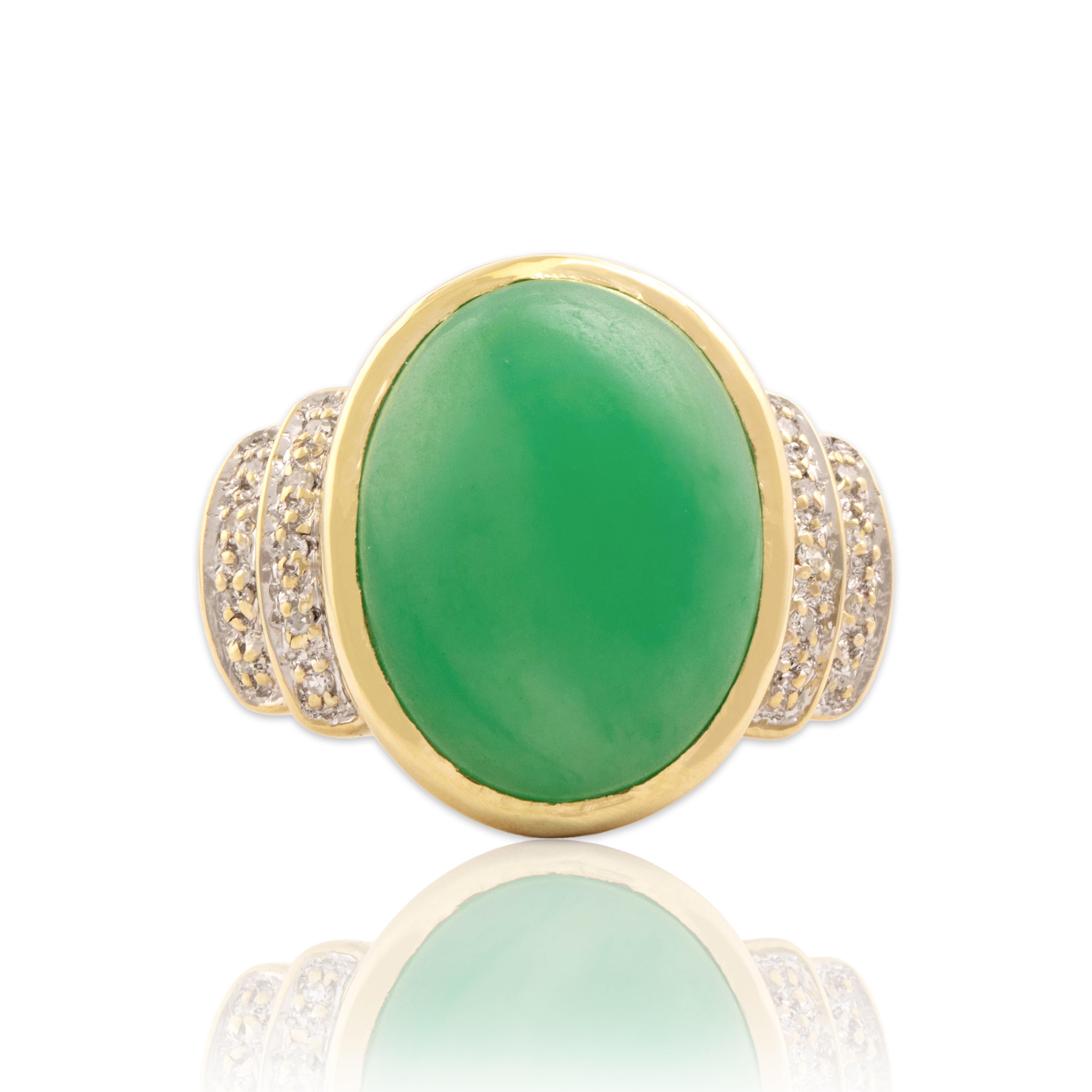Vintage 14k Yellow Gold 8.75ct Jade Diamond Oversized Dome Cocktail Ring 5.00