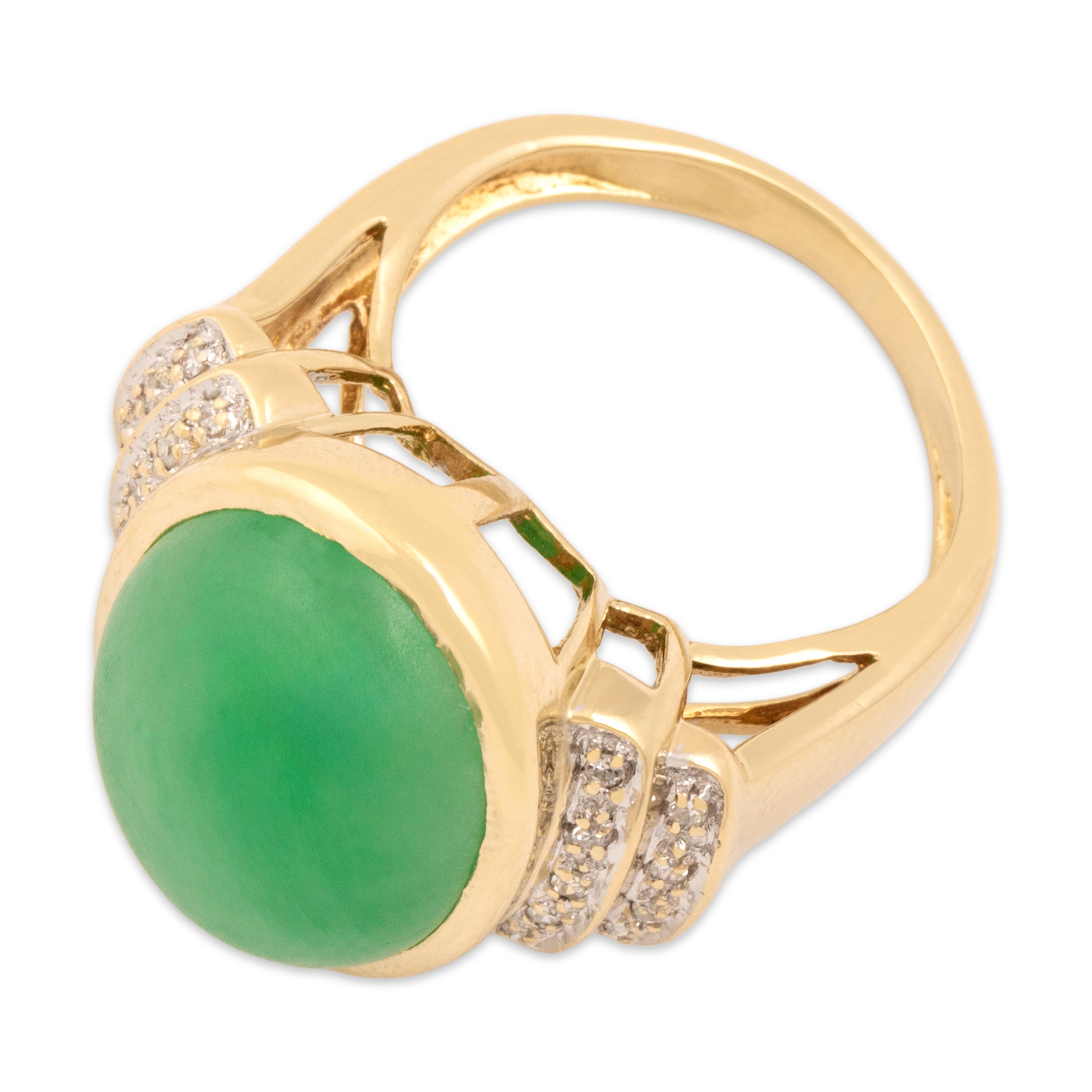 Vintage 14k Yellow Gold 8.75ct Jade Diamond Oversized Dome Cocktail Ring 5.00