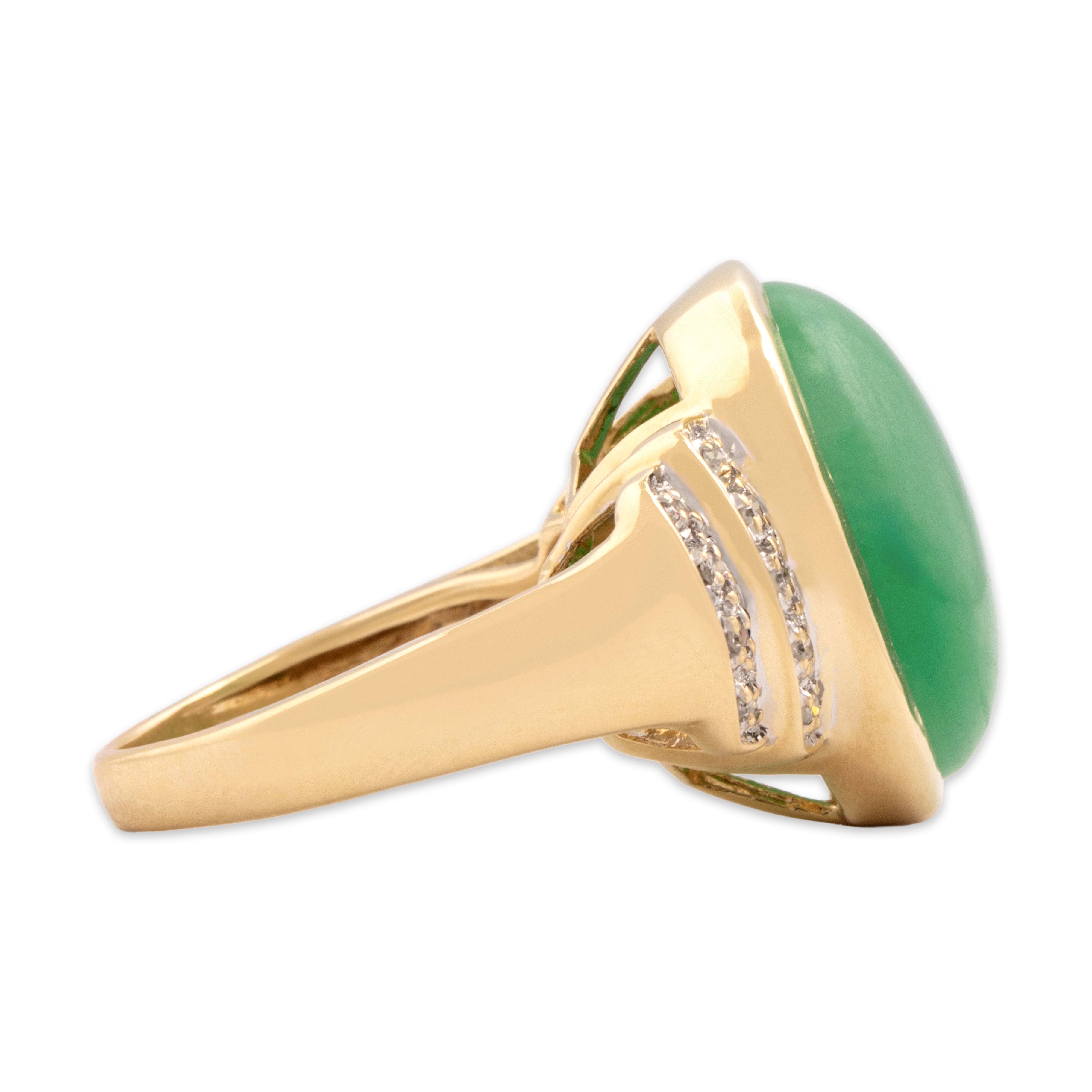 Vintage 14k Yellow Gold 8.75ct Jade Diamond Oversized Dome Cocktail Ring 5.00