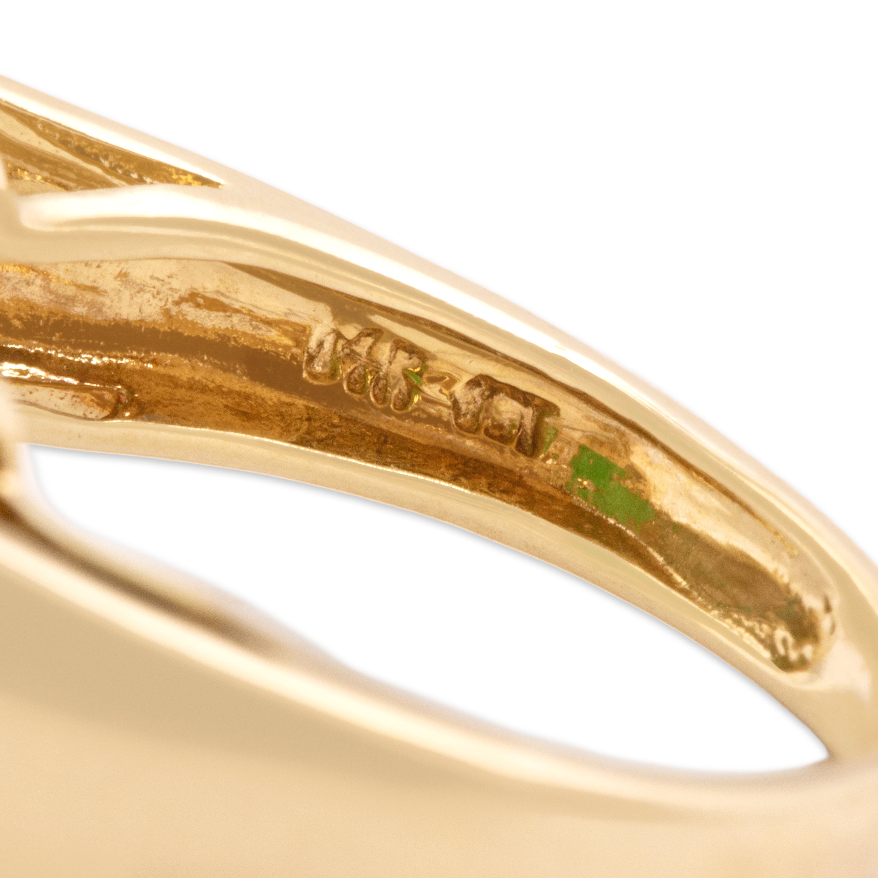 Vintage 14k Yellow Gold 8.75ct Jade Diamond Oversized Bold Stepped Dome Cocktail Ring - Hallmark view