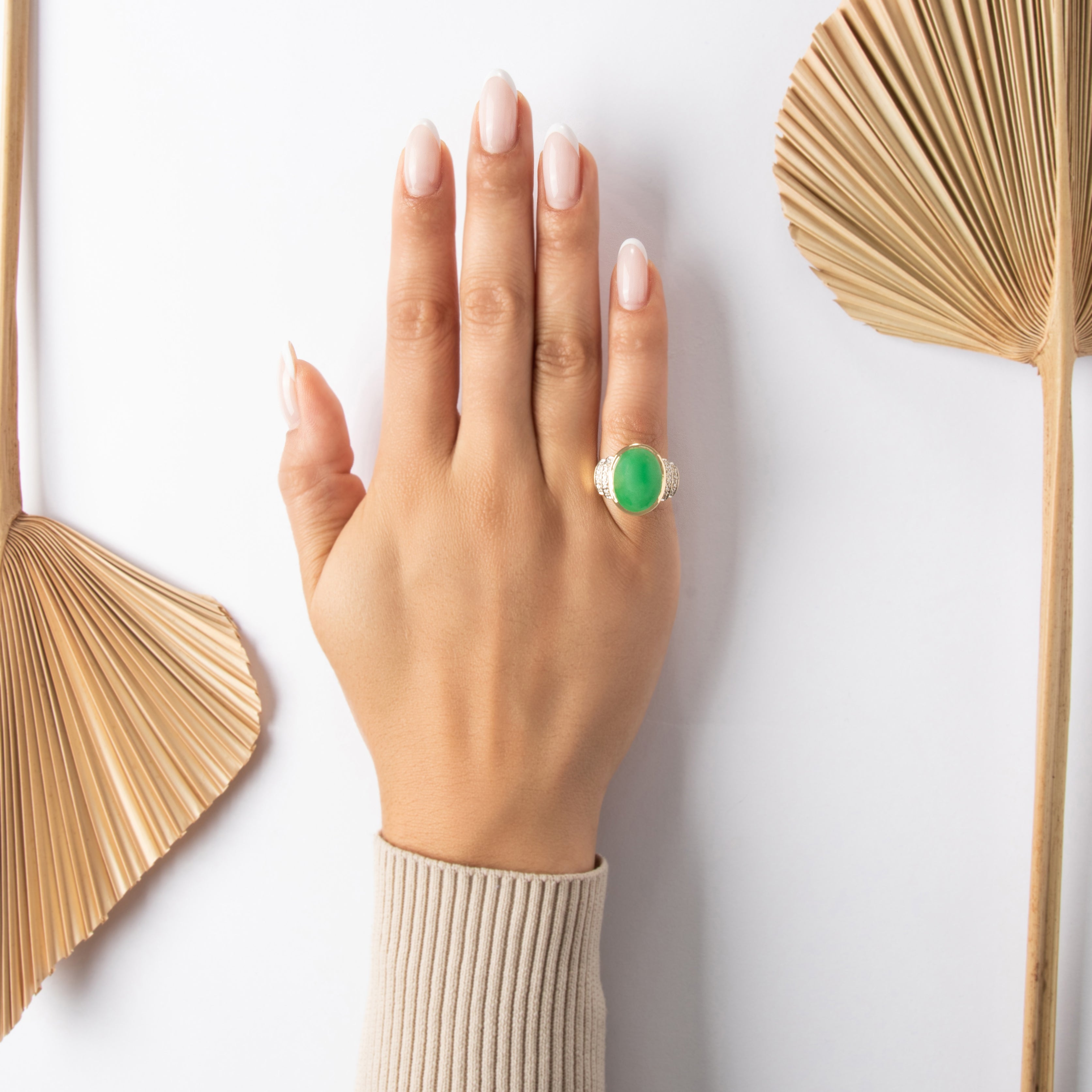 Vintage 14k Yellow Gold 8.75ct Jade Diamond Oversized Bold Stepped Dome Cocktail Ring - On model view