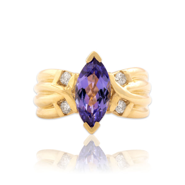 Vintage 14k Yellow Gold 1.38ct Tanzanite Diamond Dynamic Curves Ring 7.00