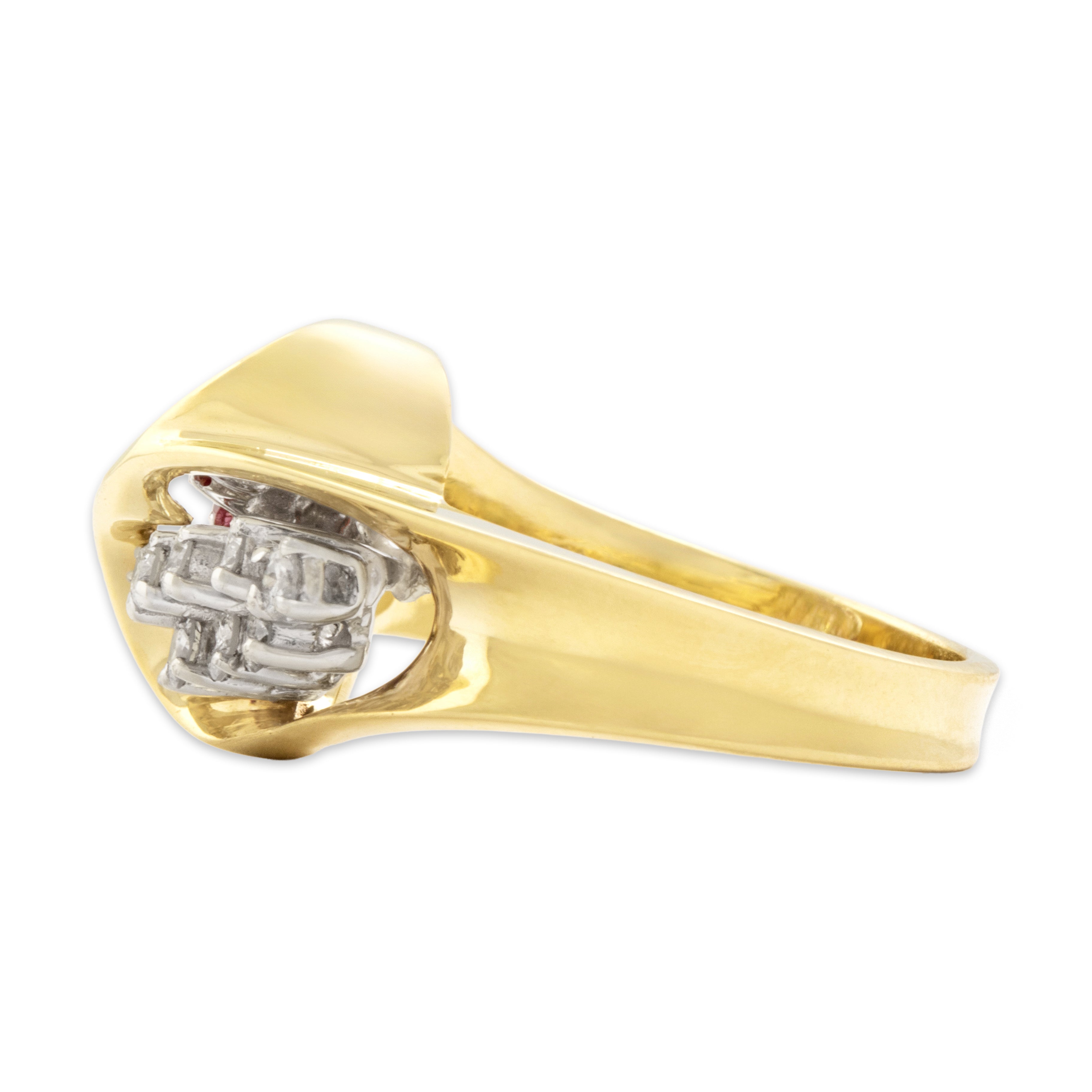 Vintage 14k Yellow Gold Diamond Ruby Dynamic Bypass Cluster Ring - Side view