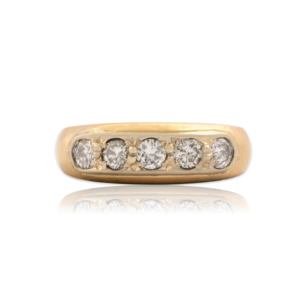 Vintage 14k Yellow Gold .7cttw Diamond Chunky Domed Brushed Finish Band Ring 9.00