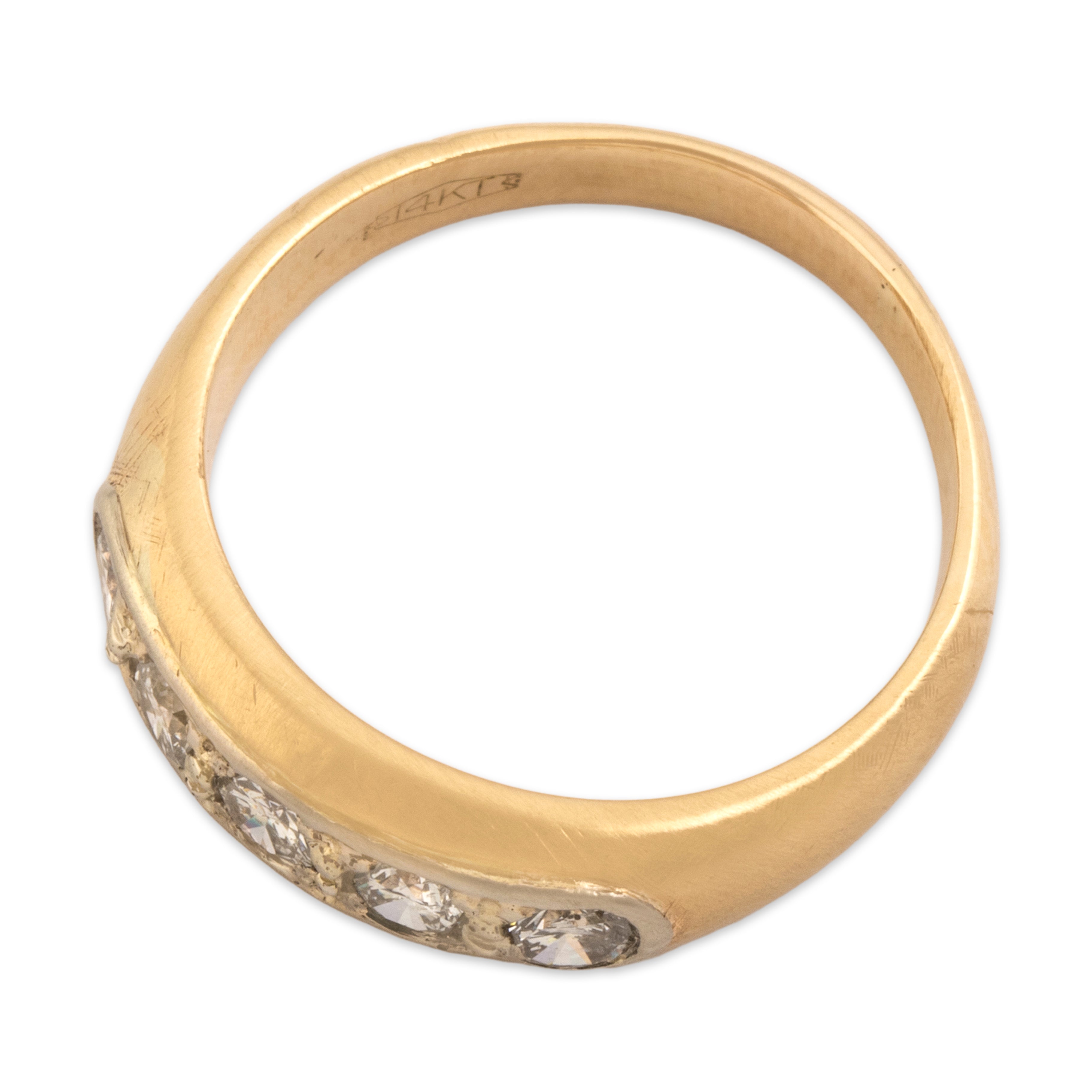 Vintage 14k Yellow Gold .7cttw Diamond Chunky Domed Brushed Finish Band Ring - Overall view