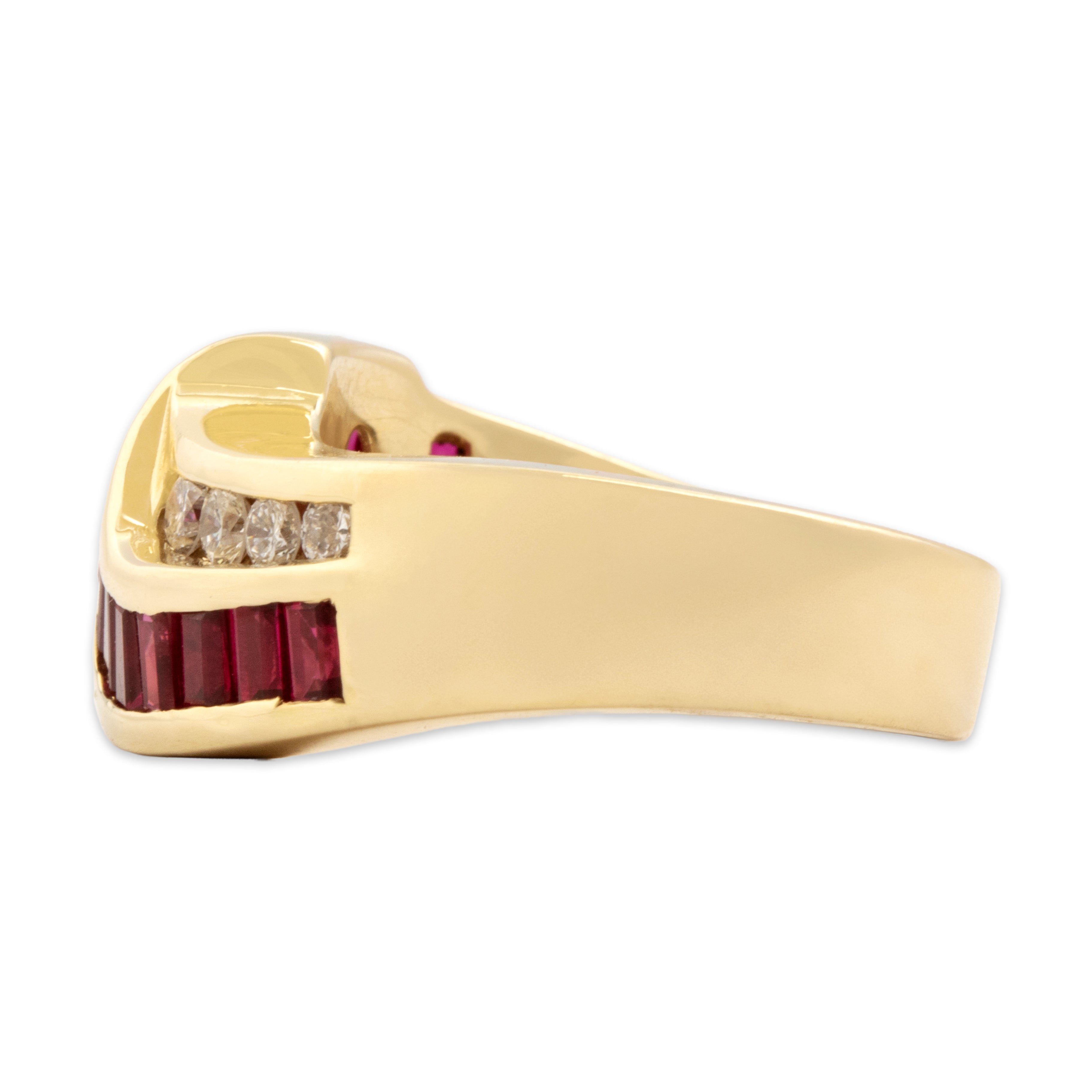 Vintage Heavy 14k Yellow Gold 1.53cttw Ruby Diamond Swooping Channel Band Ring - Side view