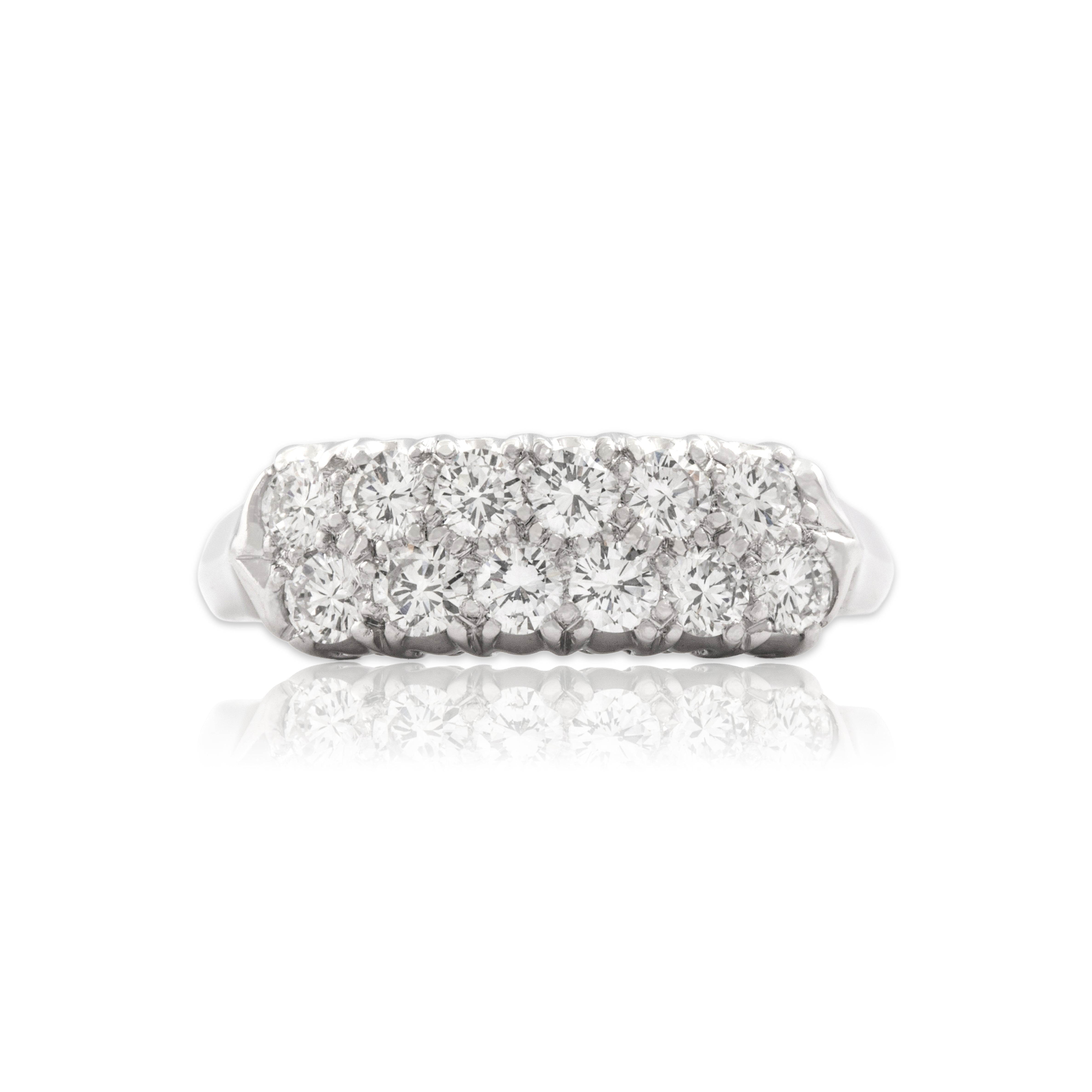 Vintage 14k White Gold Diamond Brilliant Double Row Band Ring - Close-up view
