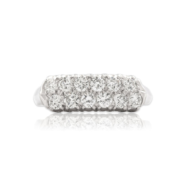 Vintage 14k White Gold Diamond Brilliant Double Row Band Ring 5.25