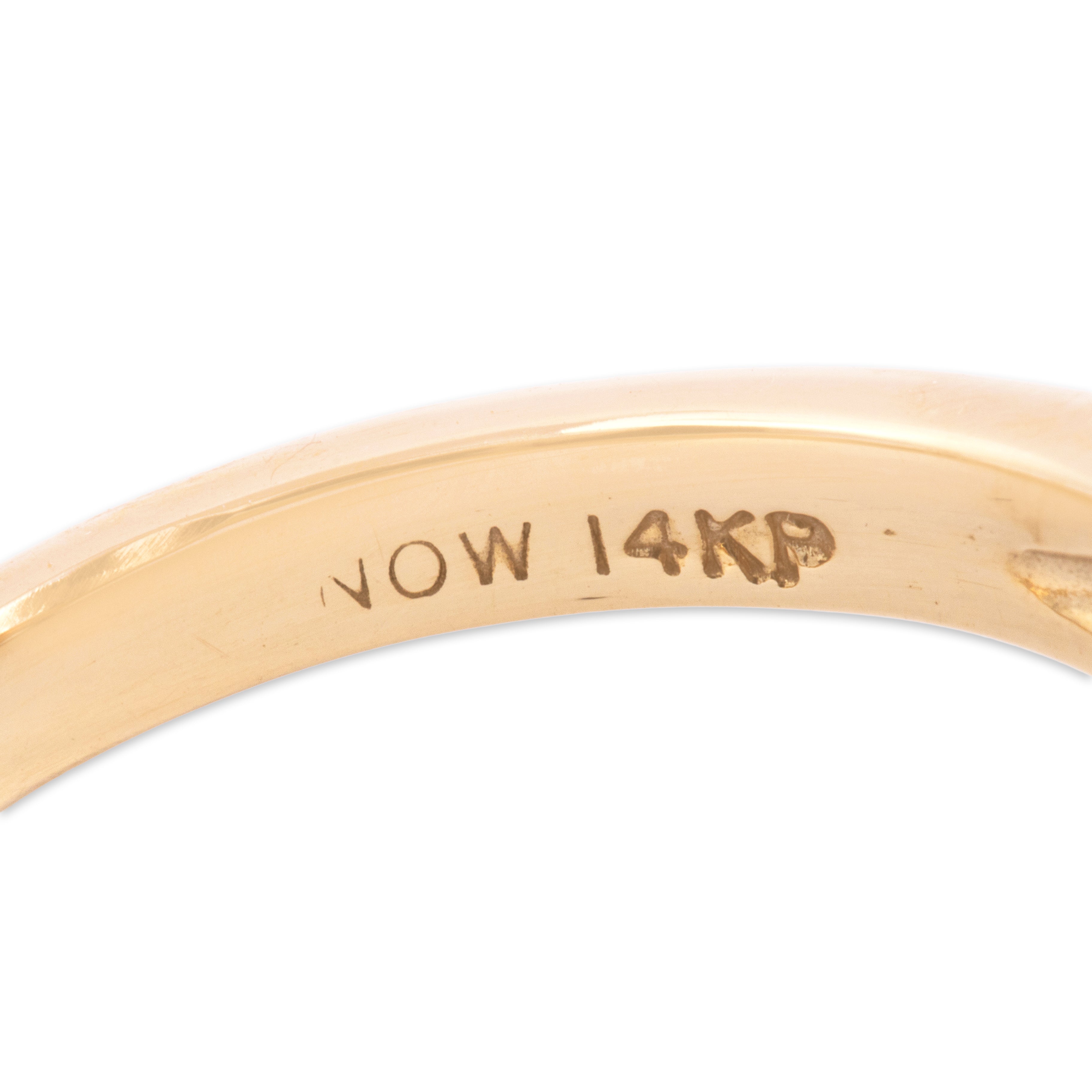 Vintage 14k Yellow Gold .8ct Fire Opal Diamond Vibrant Sparkling Floriform Ring - Hallmark view