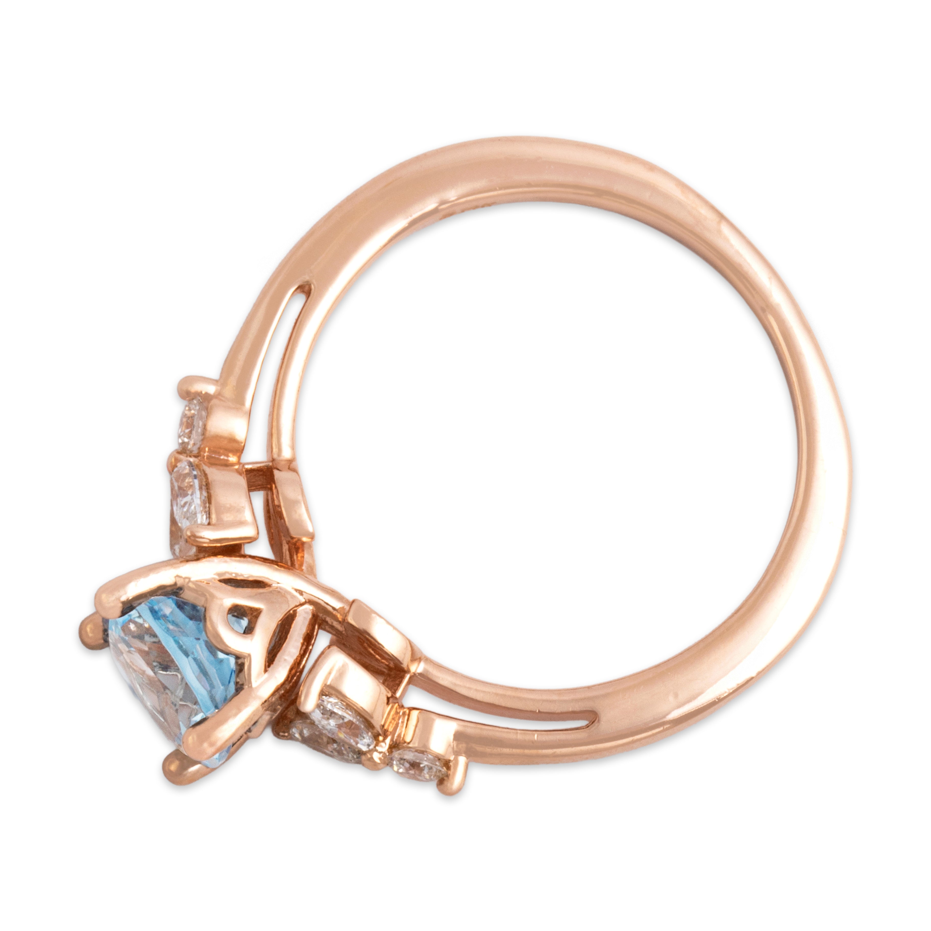 Estate 14k Rose Gold .71ct Aquamarine Diamond Whimsical Leafy Shoulder Ring 5.00