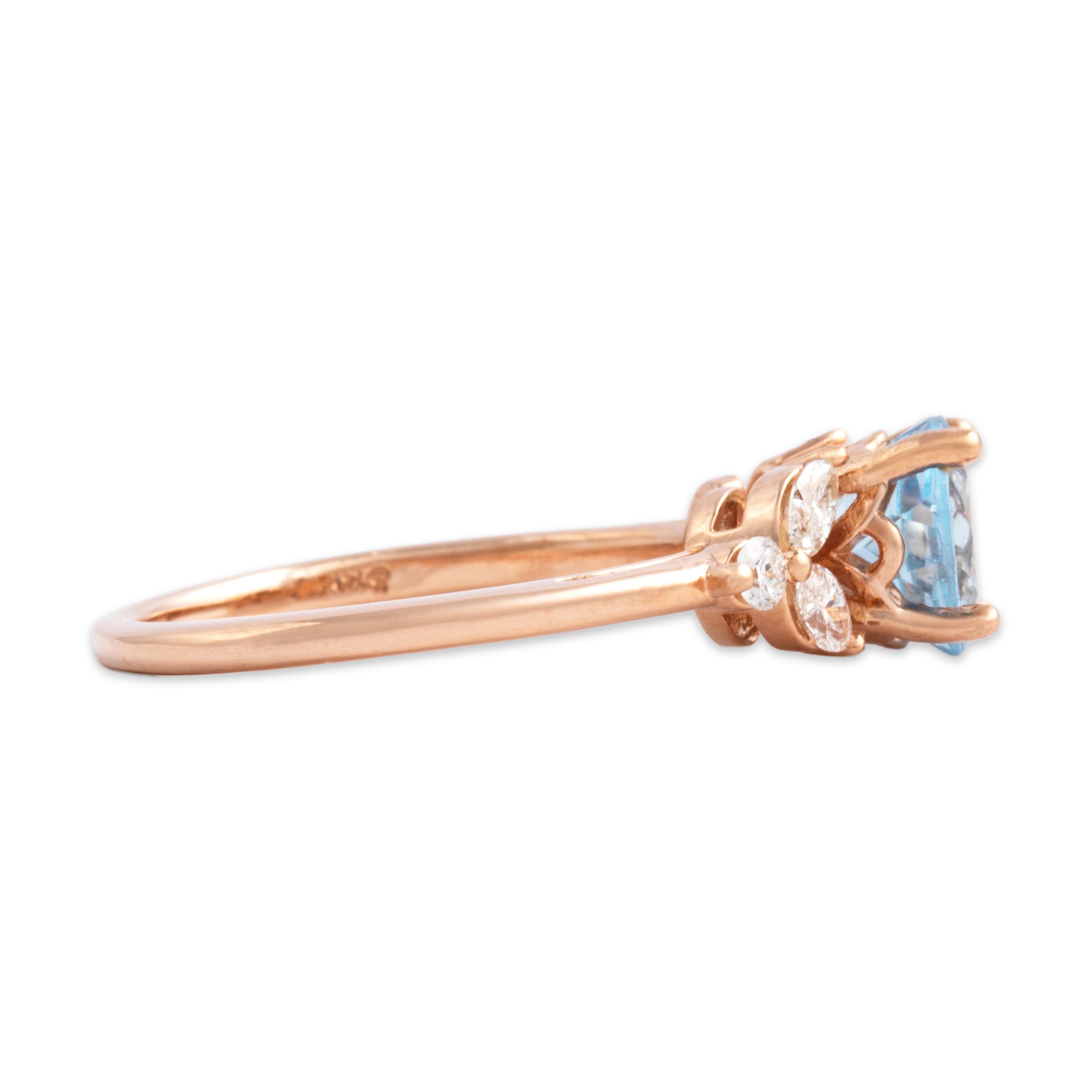Estate 14k Rose Gold .71ct Aquamarine Diamond Whimsical Leafy Shoulder Ring 5.00