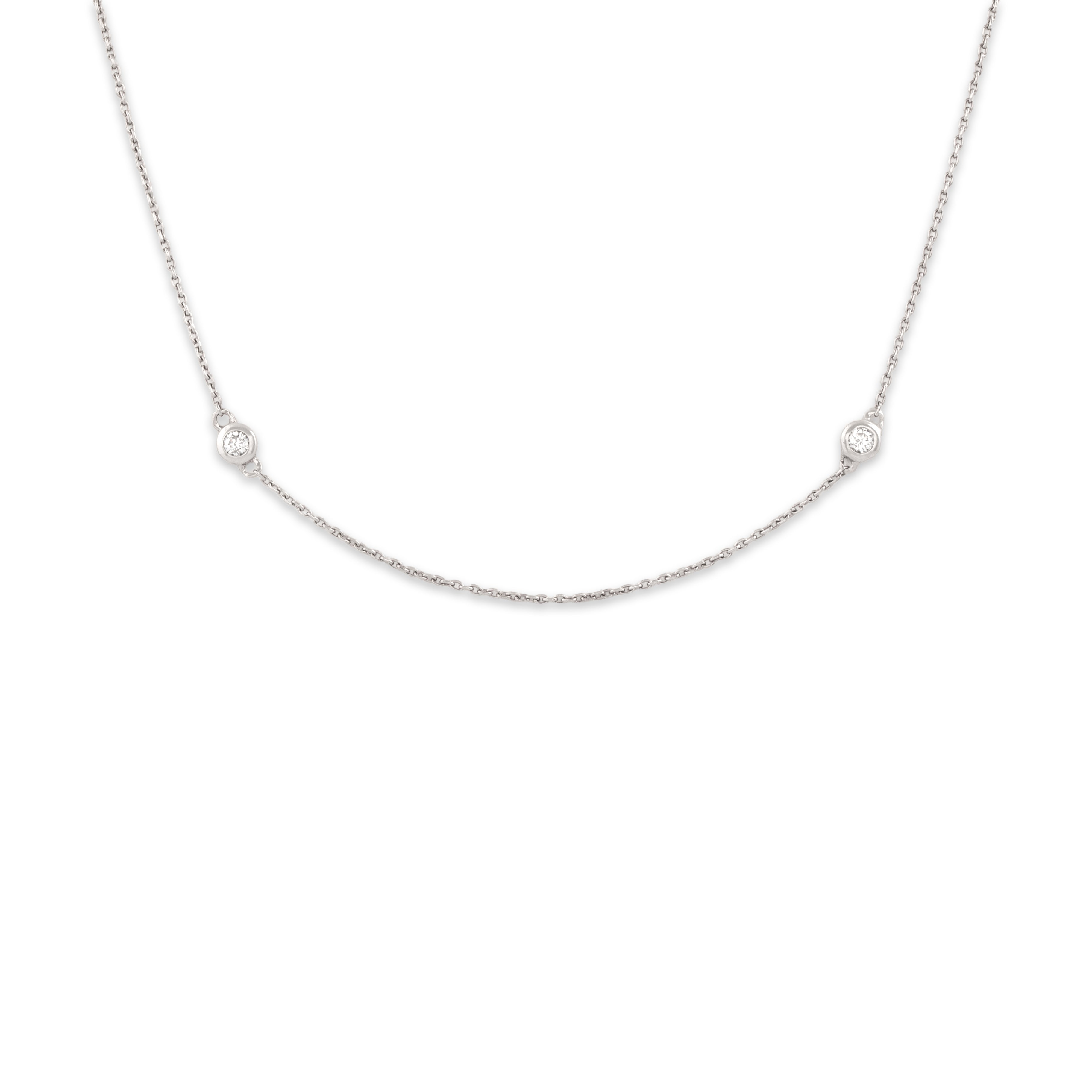 Vintage 14k White Gold Diamond Chic Stackable Bezel Station Necklace - detail view #1