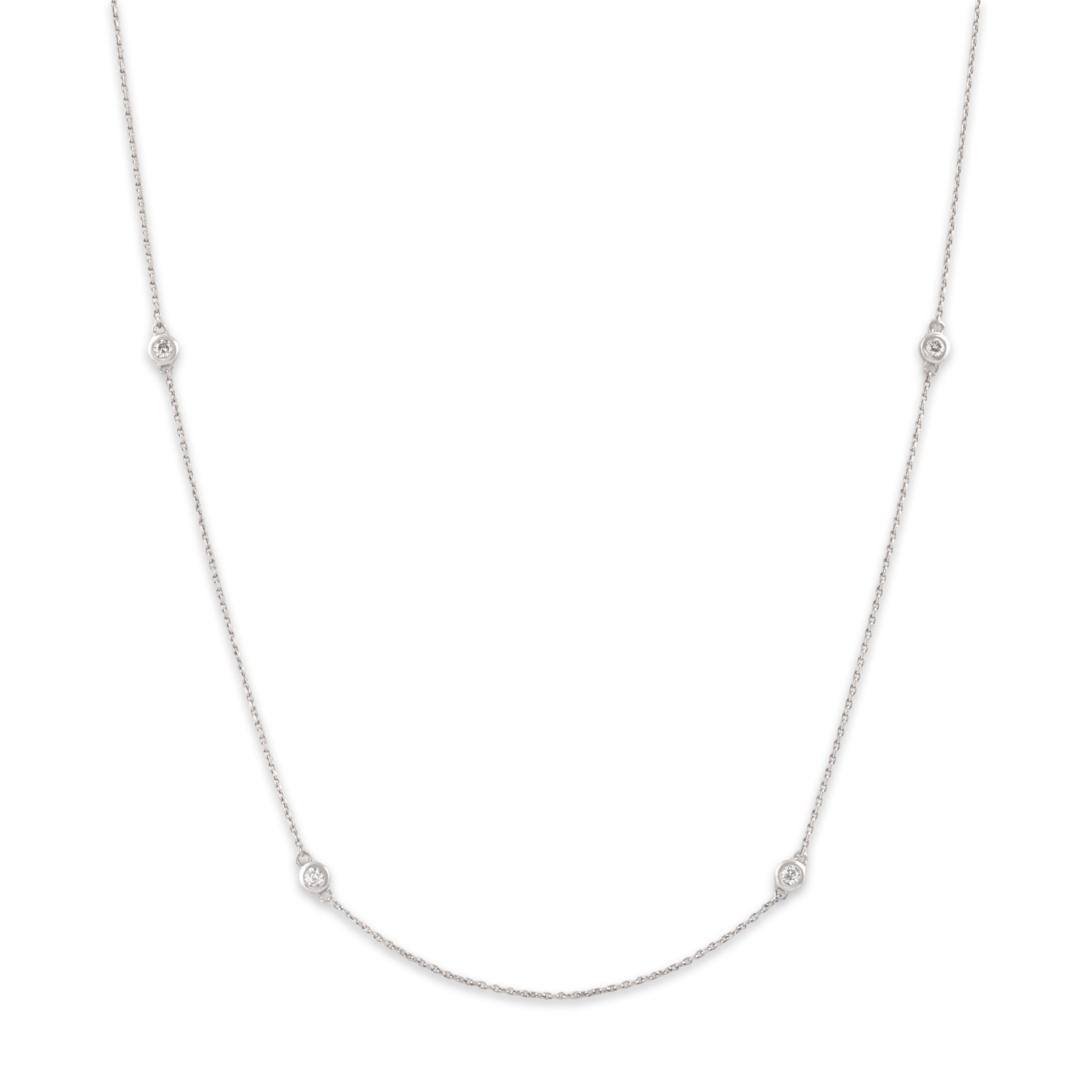 Vintage 14k White Gold Diamond Chic Stackable Bezel Station Necklace - Close-up view