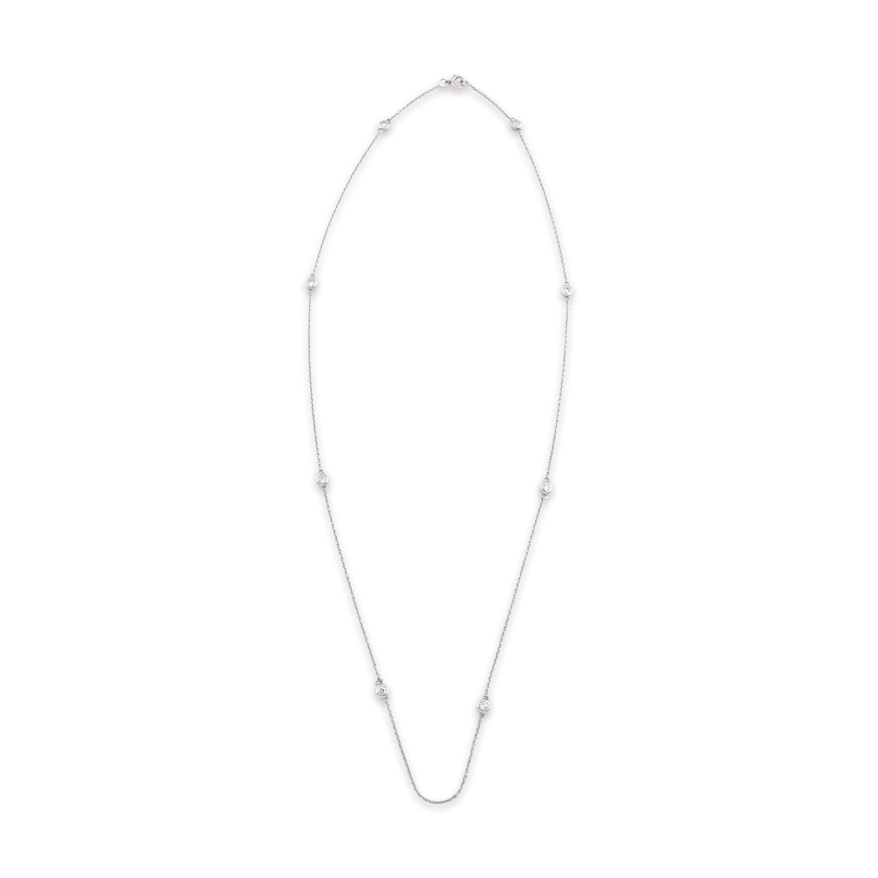 Vintage 14k White Gold Diamond Chic Stackable Bezel Station Necklace - Overall view