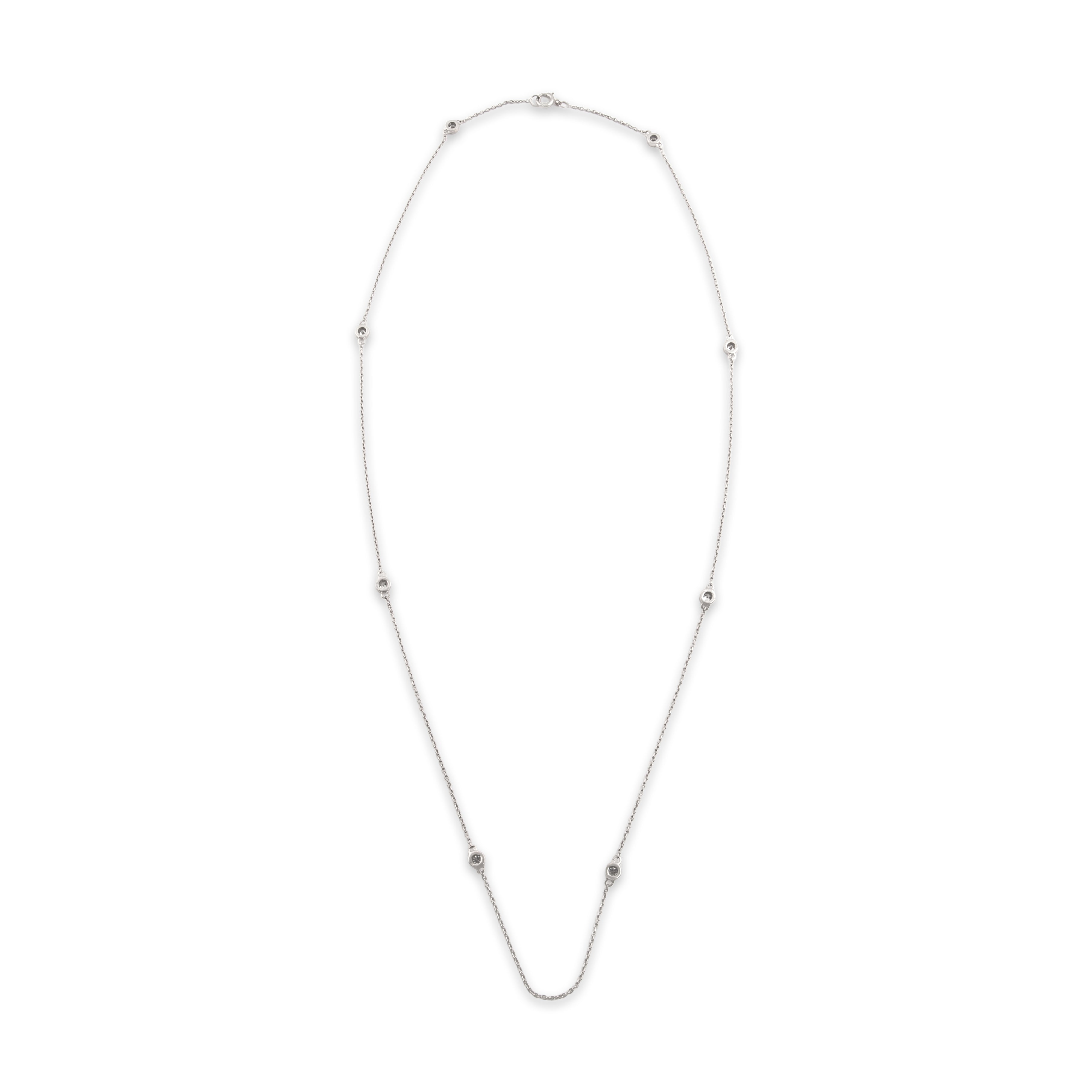 Vintage 14k White Gold Diamond Chic Stackable Bezel Station Necklace - Back view