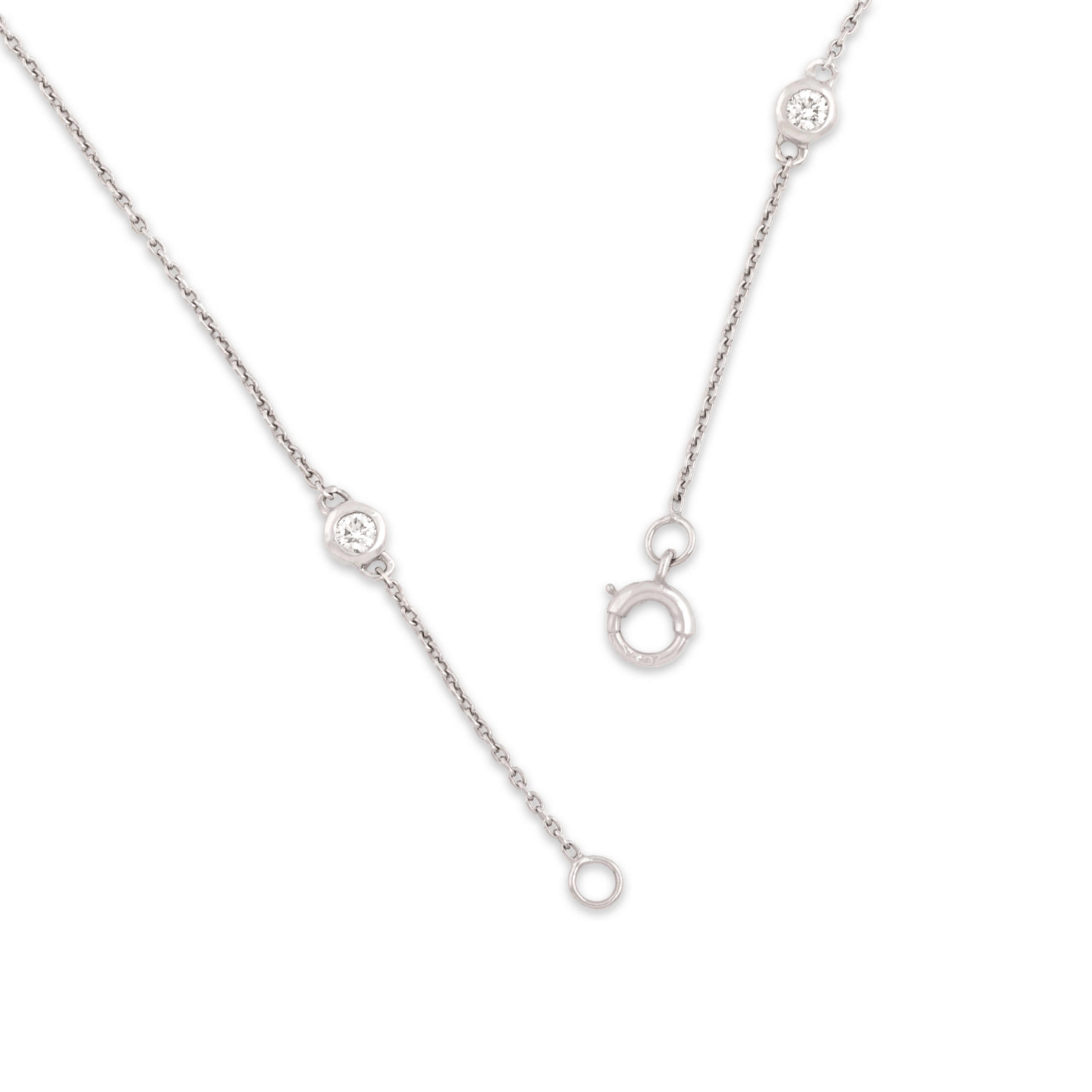 Vintage 14k White Gold Diamond Chic Stackable Bezel Station Necklace - clasp view