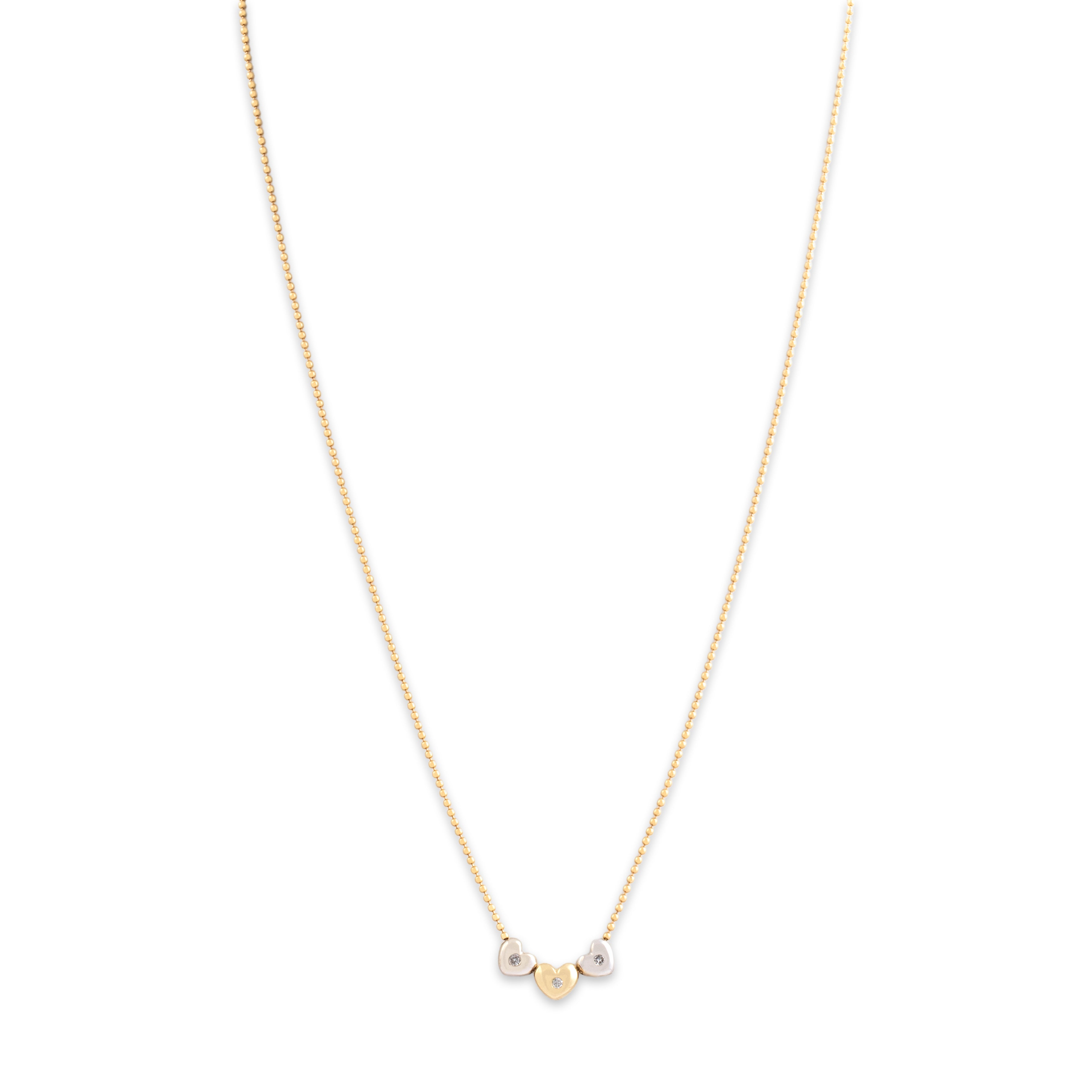 Vintage 14k Yellow & White Gold Diamond Sliding Heart Trio Ball Chain Necklace - detail view #1