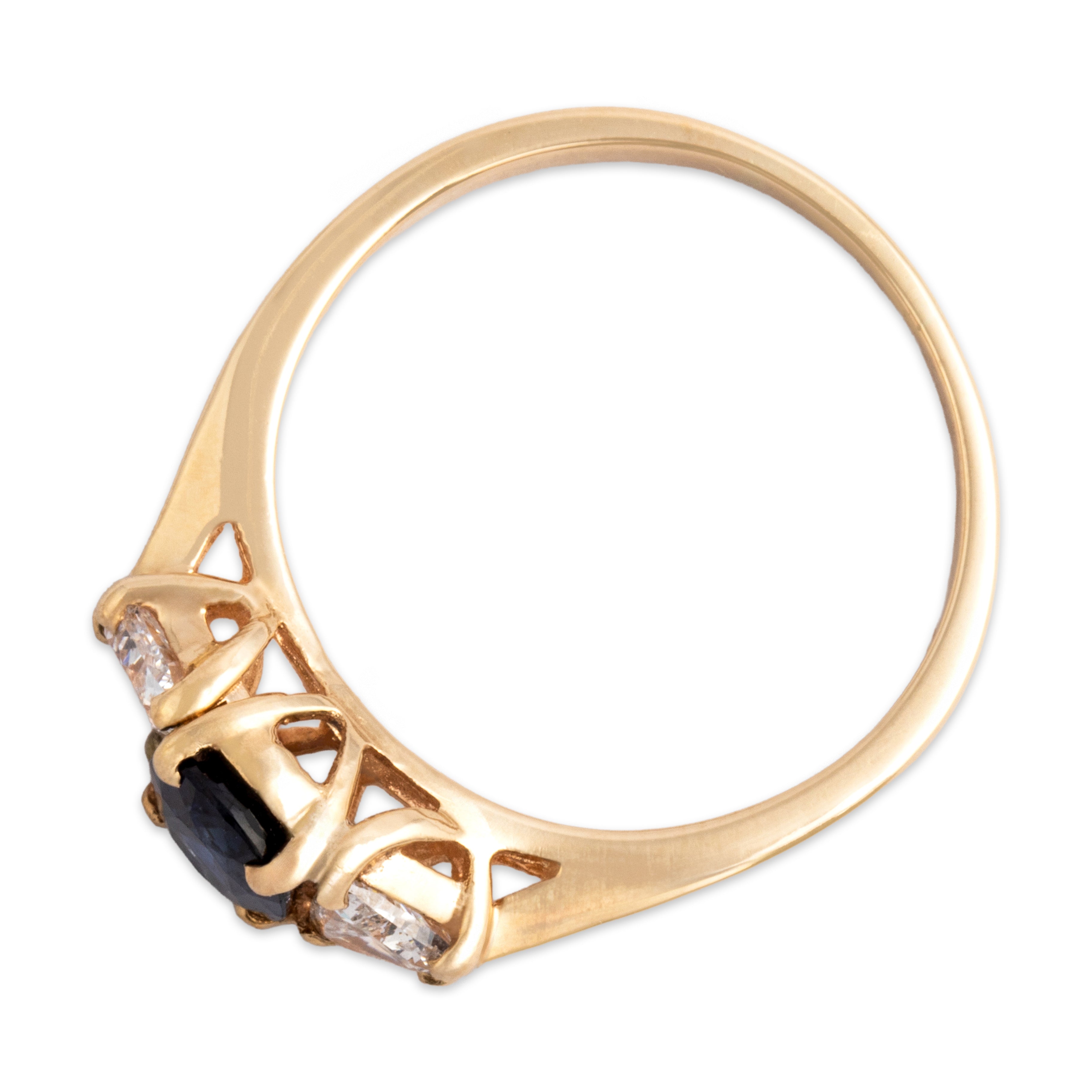 Vintage 14k Yellow Gold .93ct Blue Sapphire Diamond Superb Three-Stone Ring - Overall view