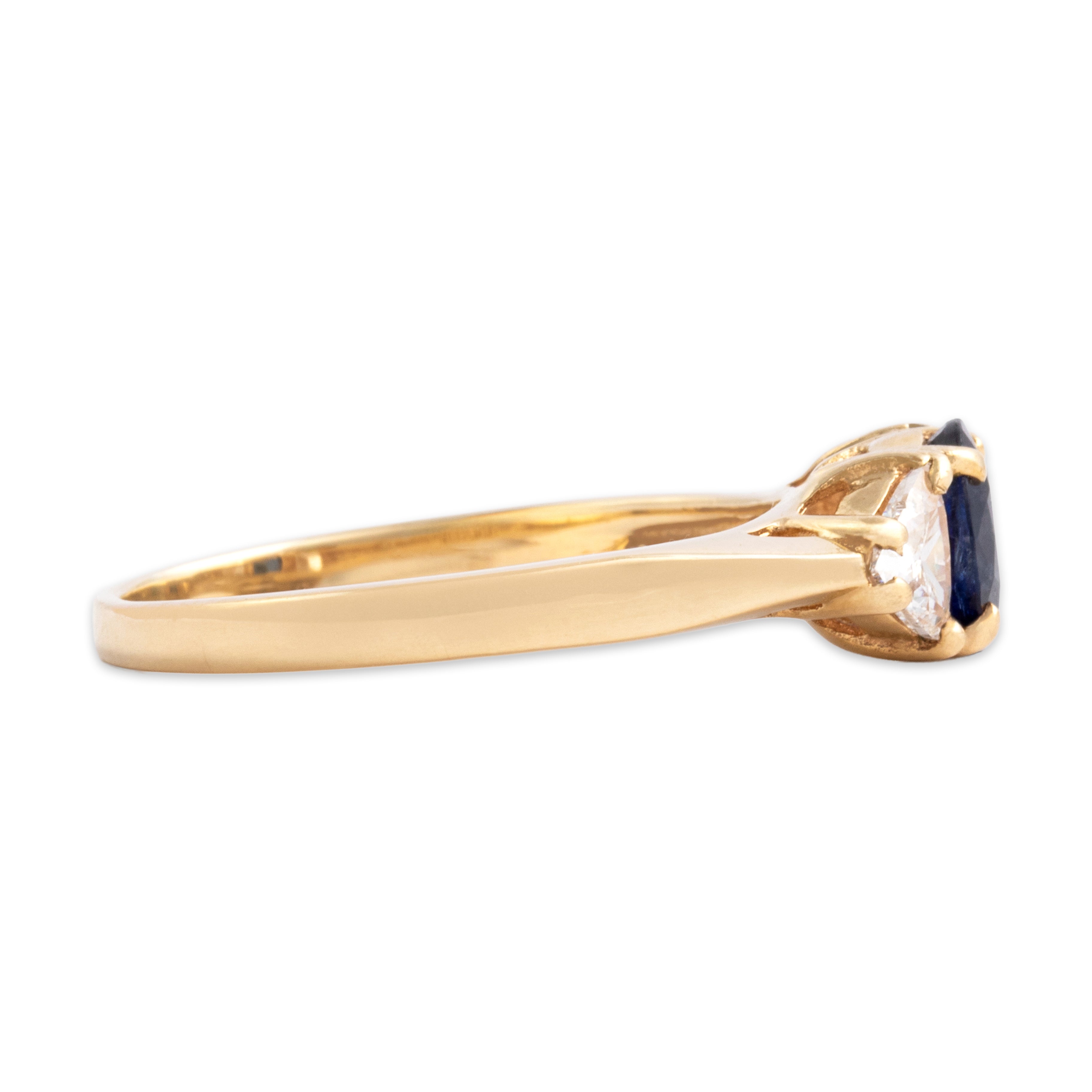 Vintage 14k Yellow Gold .93ct Blue Sapphire Diamond Superb Three-Stone Ring - Side view