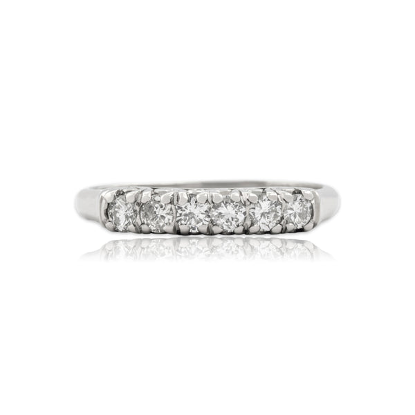 Vintage 14k White Gold Diamond Classic Line Scroll Detail Band Ring 6.00