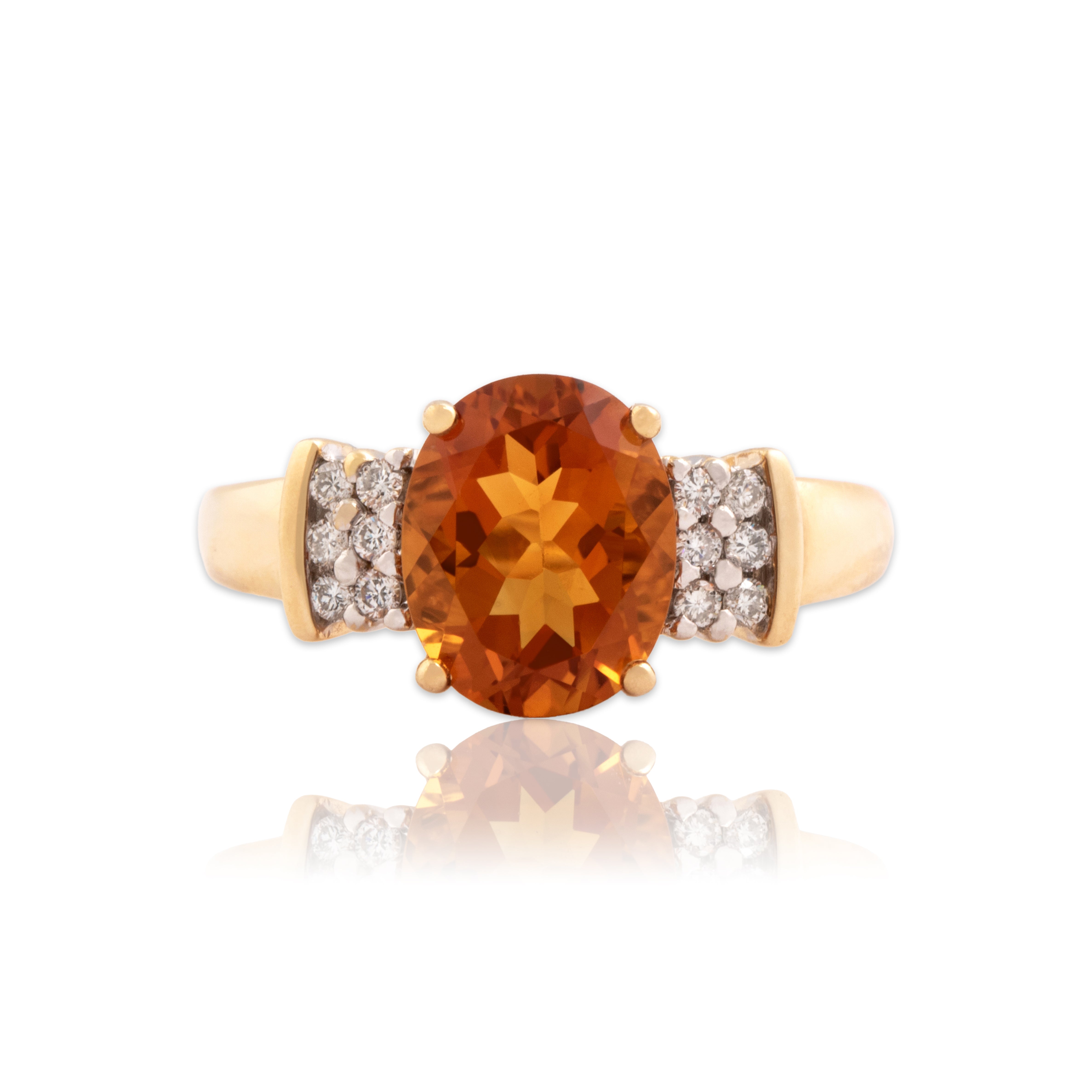 Vintage 14k Yellow Gold 2.33ct Palmeira Citrine Diamond Dazzling Accent Shoulder Ring - Close-up view