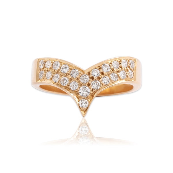 Vintage 14k Rosy Yellow Gold Diamond Dazzling Curved Arrow Ring 6.00