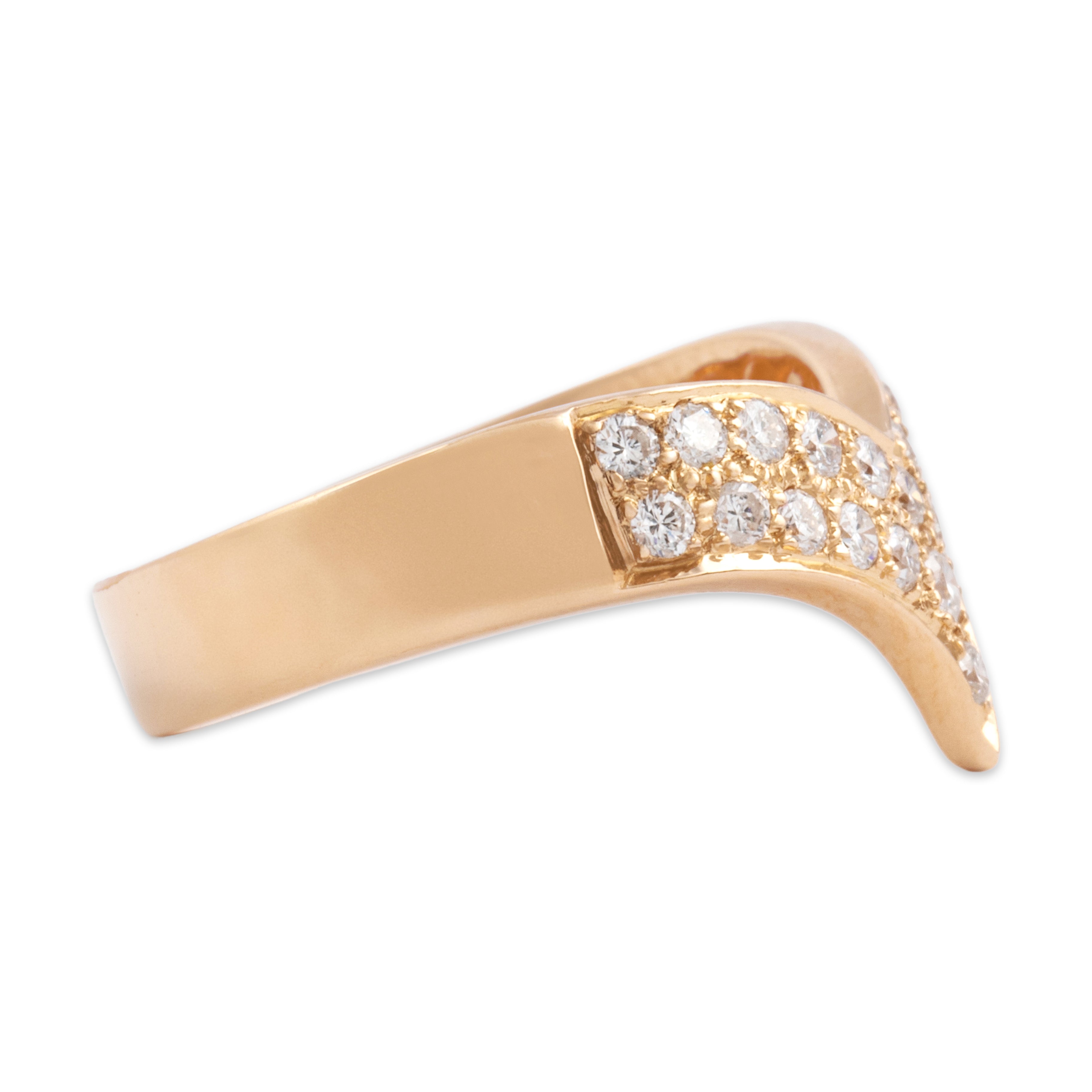 Vintage 14k Rosy Yellow Gold Diamond Dazzling Curved Arrow Ring - Side view