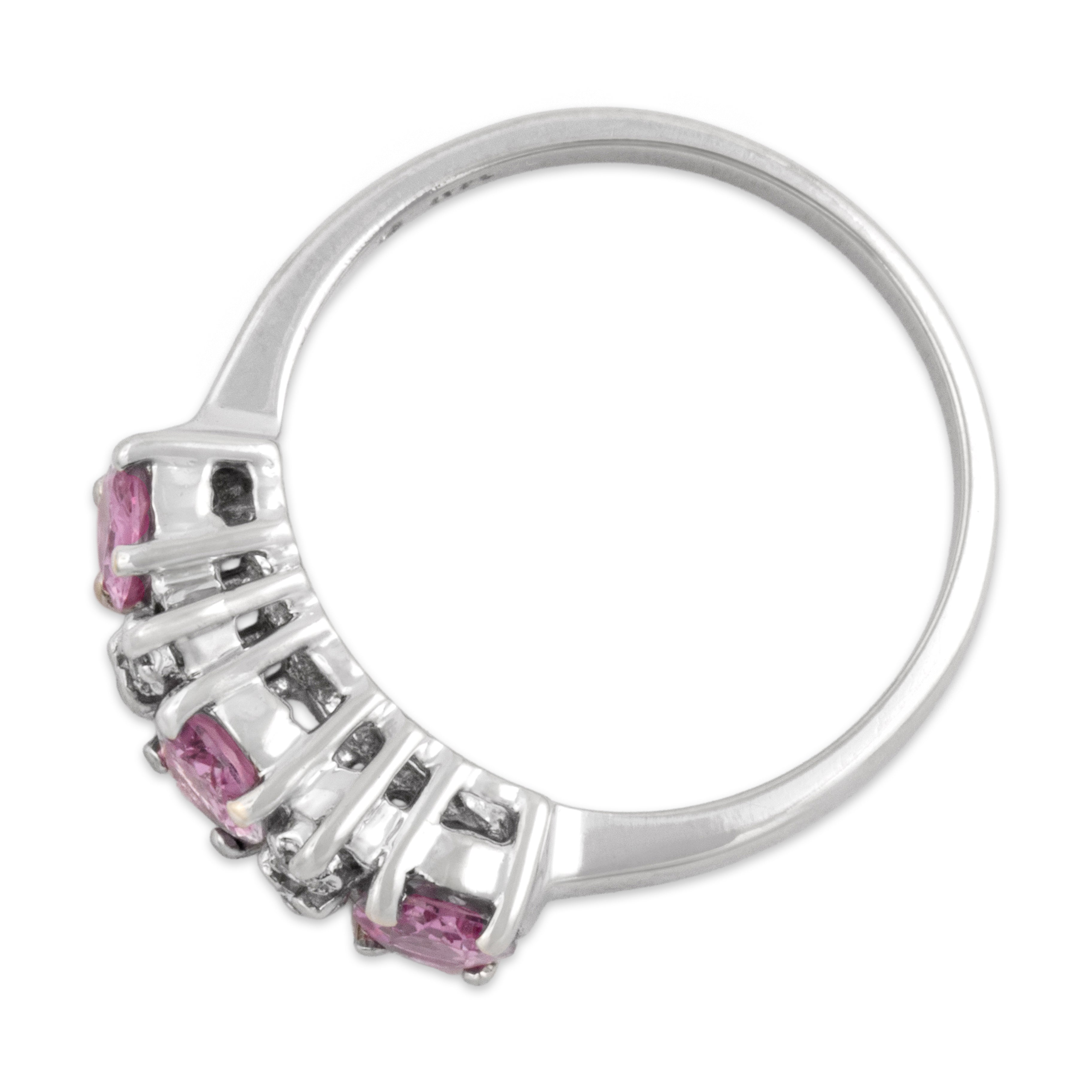 Vintage 14k White Gold 1.08cttw Pink Sapphire Diamond Vibrant Oval Trio Ring - Overall view