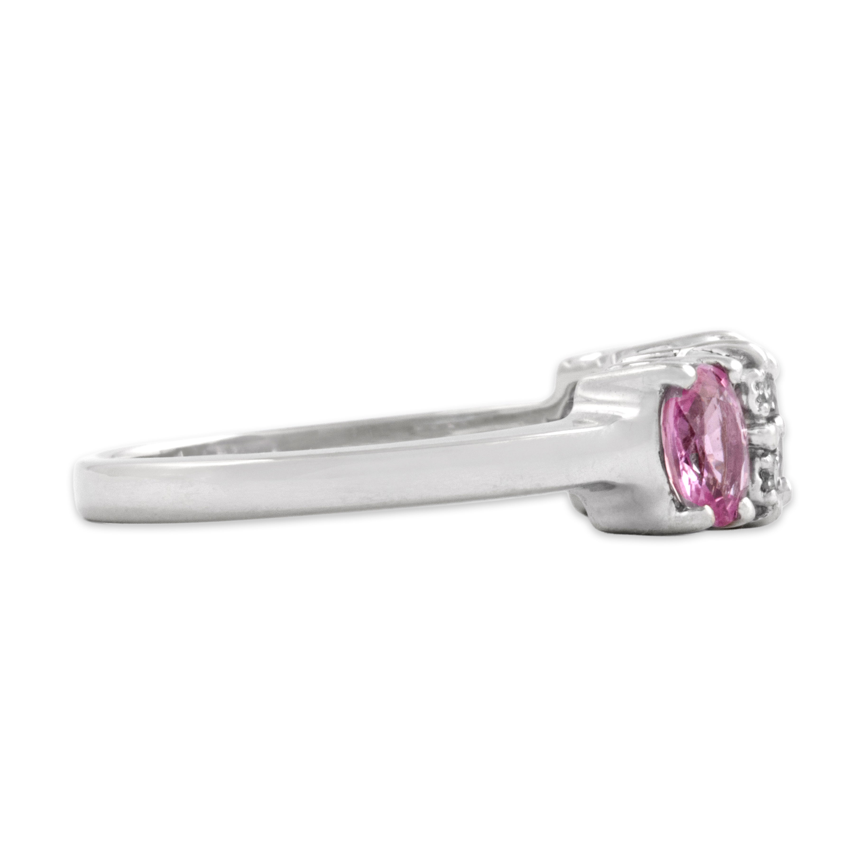 Vintage 14k White Gold 1.08cttw Pink Sapphire Diamond Vibrant Oval Trio Ring - Side view
