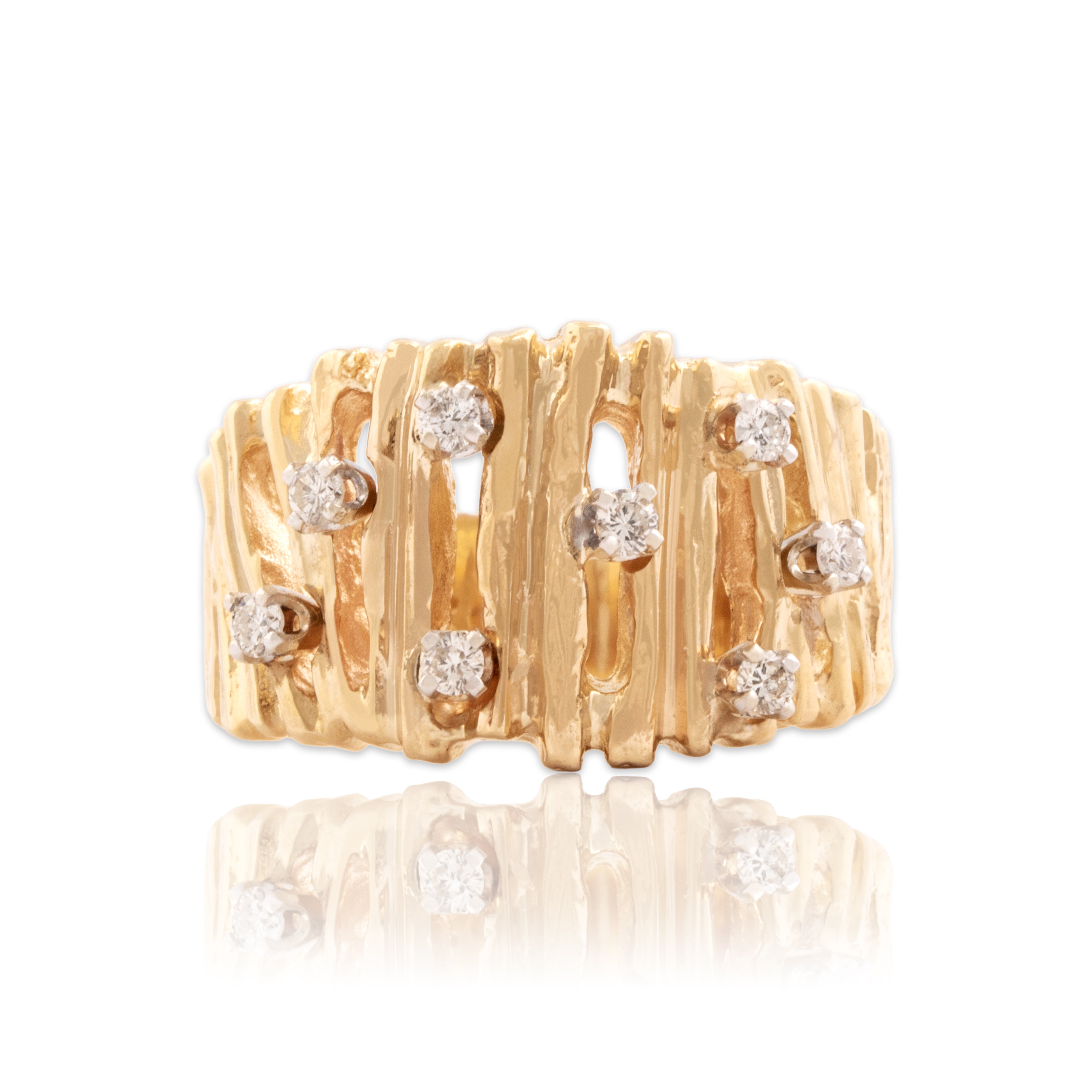 Vintage 14k Yellow Gold Diamond Brutalist Scatter Of Lights Ring - Close-up view