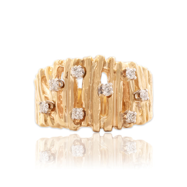 Vintage 14k Yellow Gold Diamond Brutalist Scatter Of Lights Ring 6.00