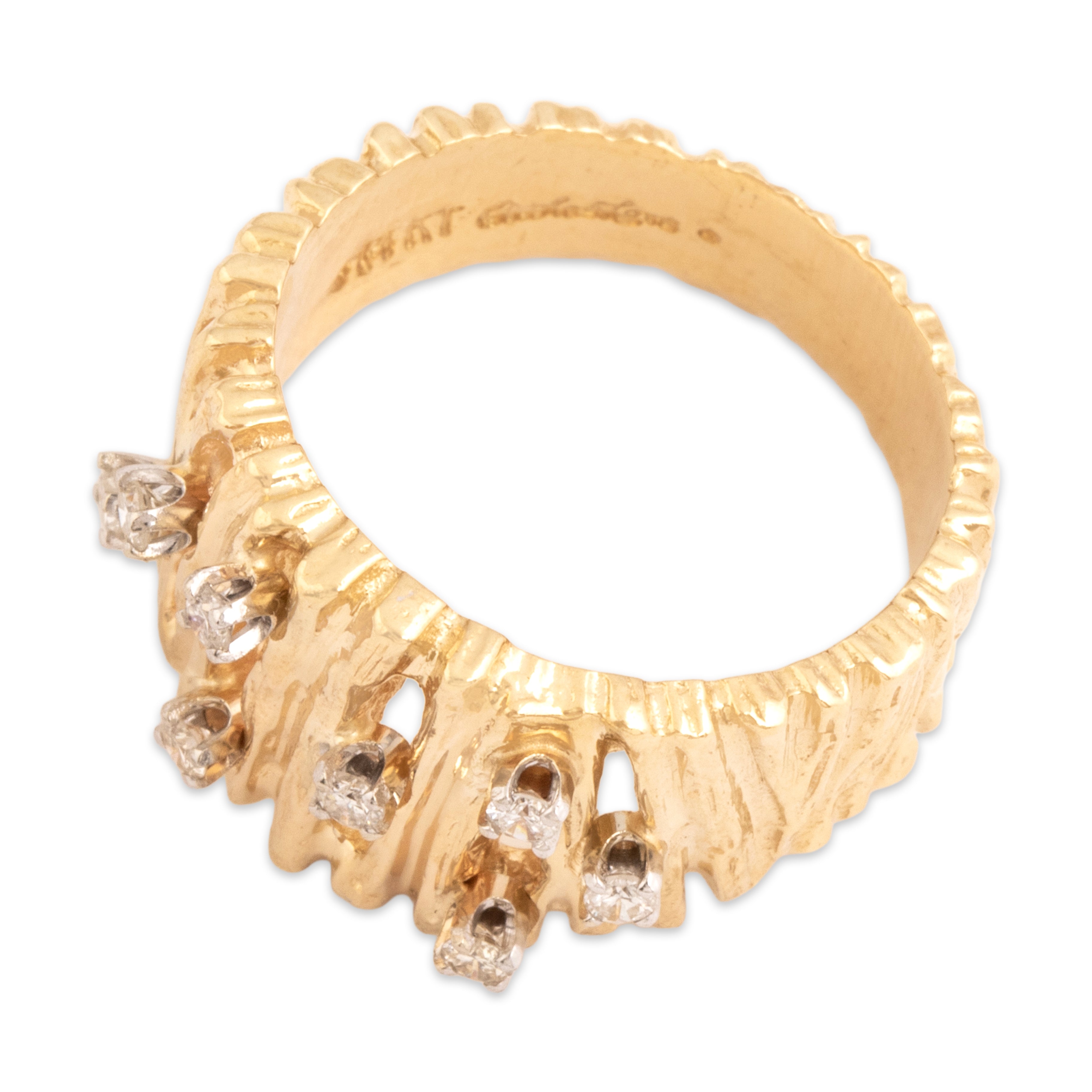 Vintage 14k Yellow Gold Diamond Brutalist Scatter Of Lights Ring - Overall view
