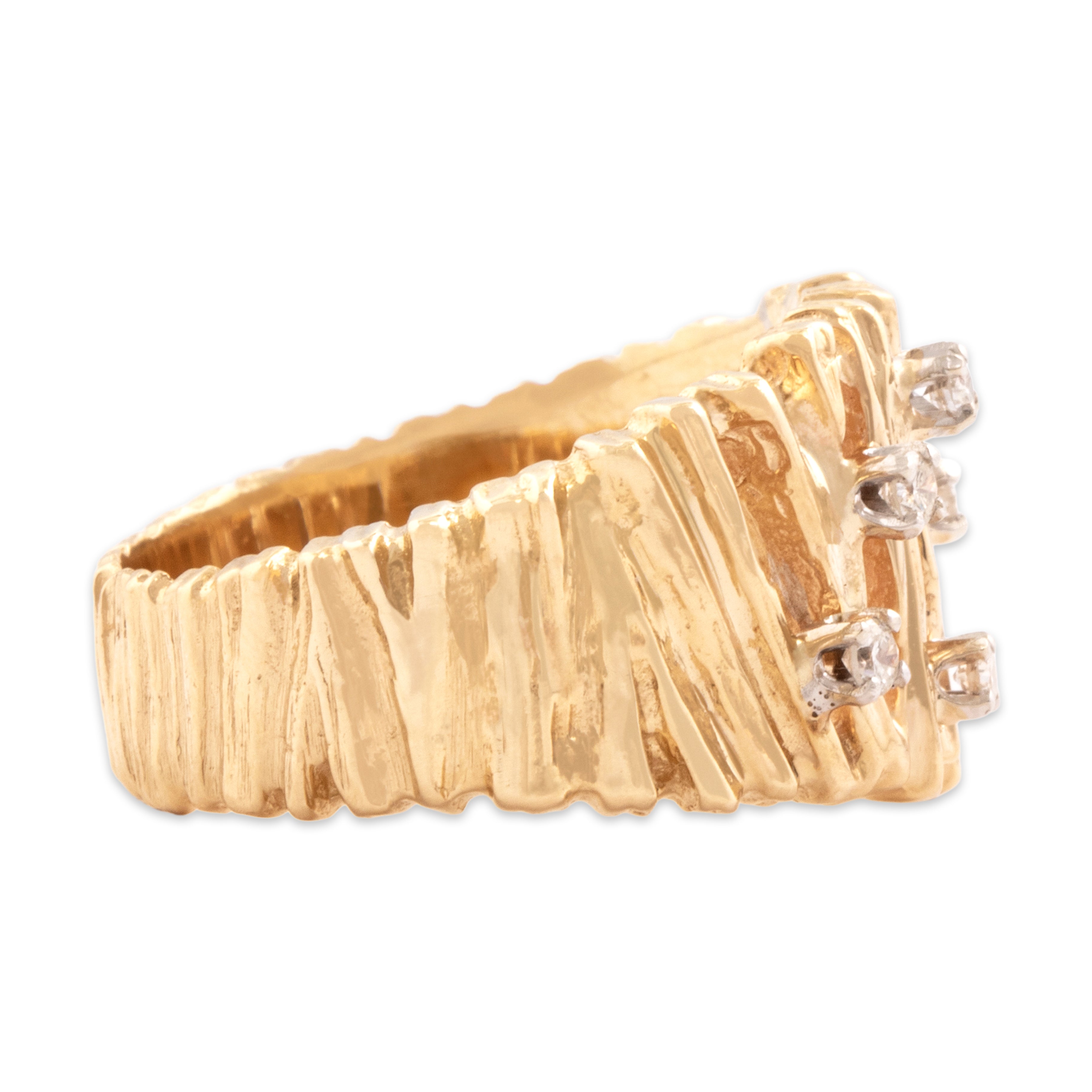 Vintage 14k Yellow Gold Diamond Brutalist Scatter Of Lights Ring - Side view