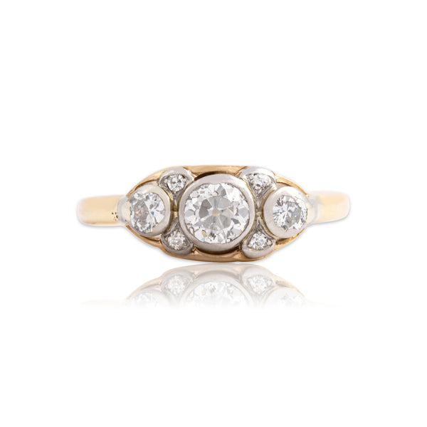 Antique 14k Yellow Gold & Platinum .96cttw Old European & Old Mine Diamond Ring 8.25