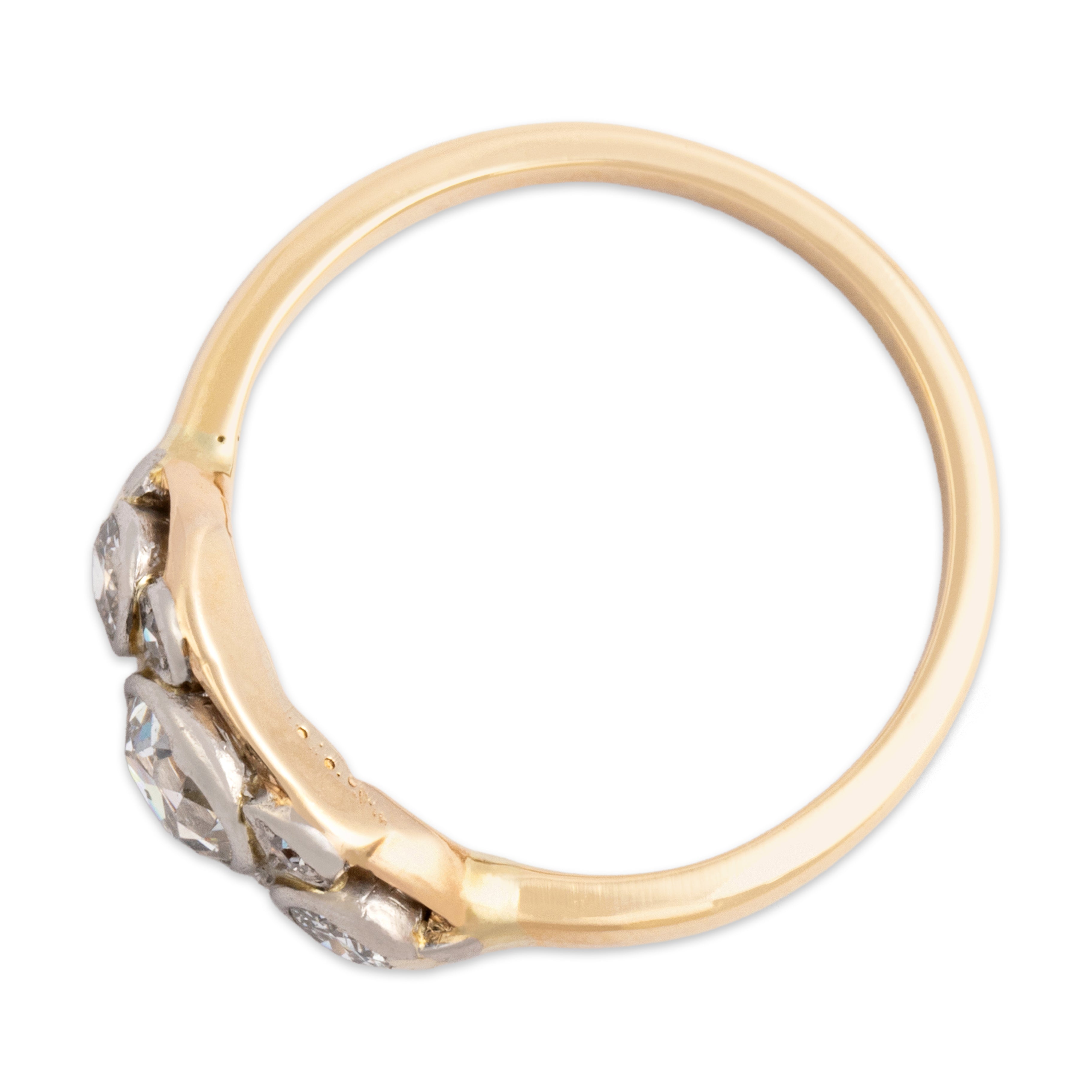 Antique 14k Yellow Gold & Platinum .96cttw Old European Old Mine Cut Diamond Glittering Bezel-Set Cluster Ring - Overall view