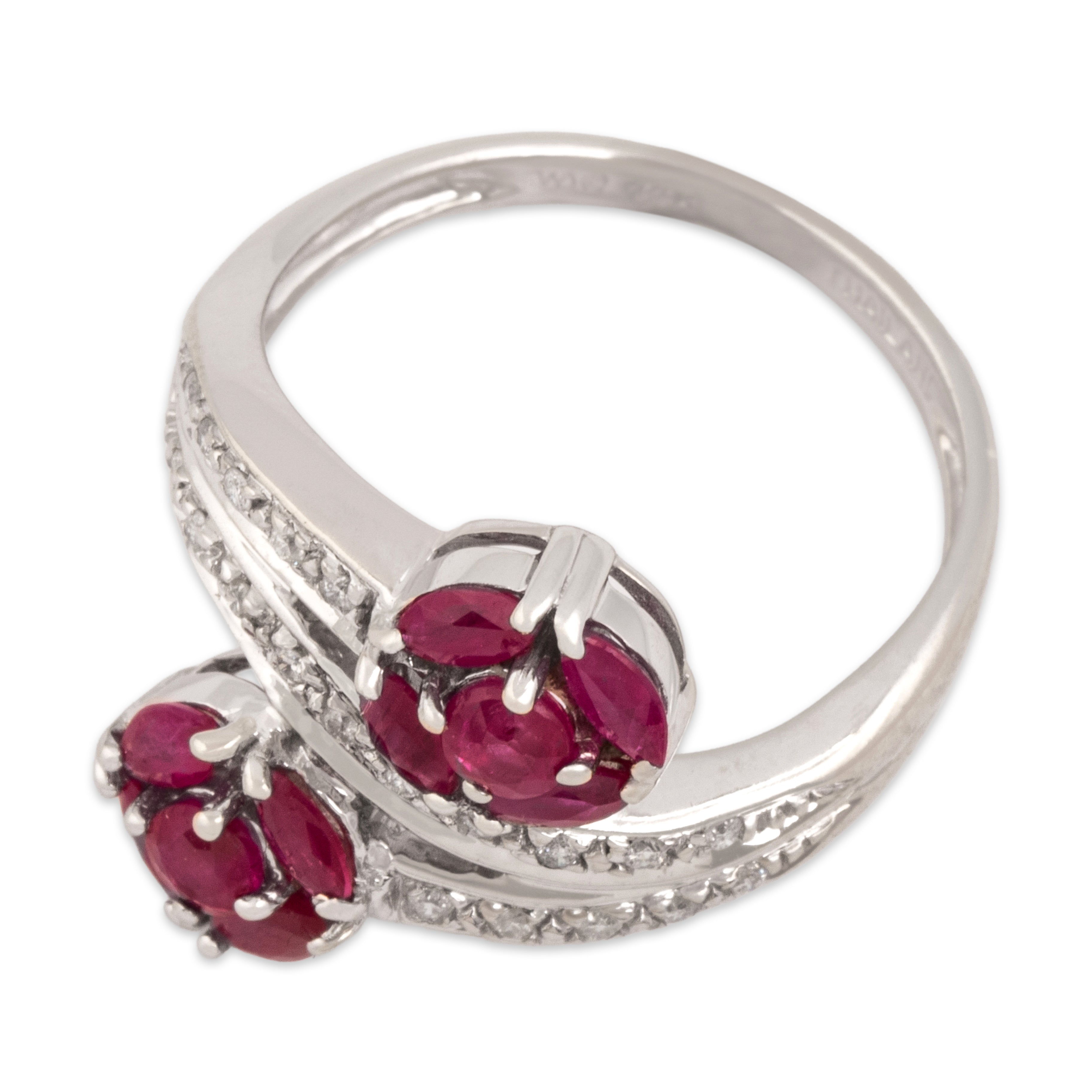 Vintage 14k White Gold .77cttw Ruby Diamond Bright Round Bypass Ring - Overall view