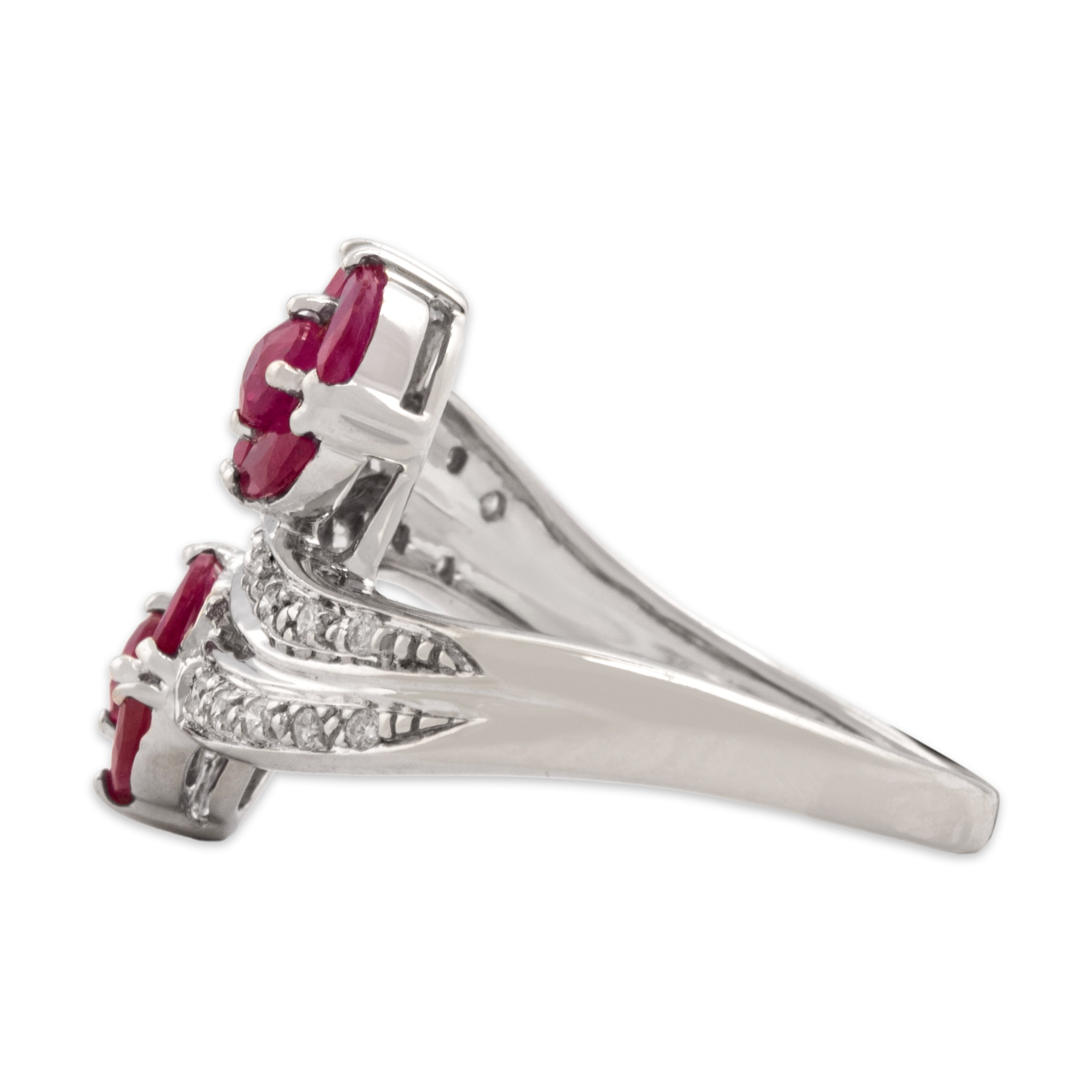 Vintage 14k White Gold .77cttw Ruby Diamond Bright Round Bypass Ring - Side view