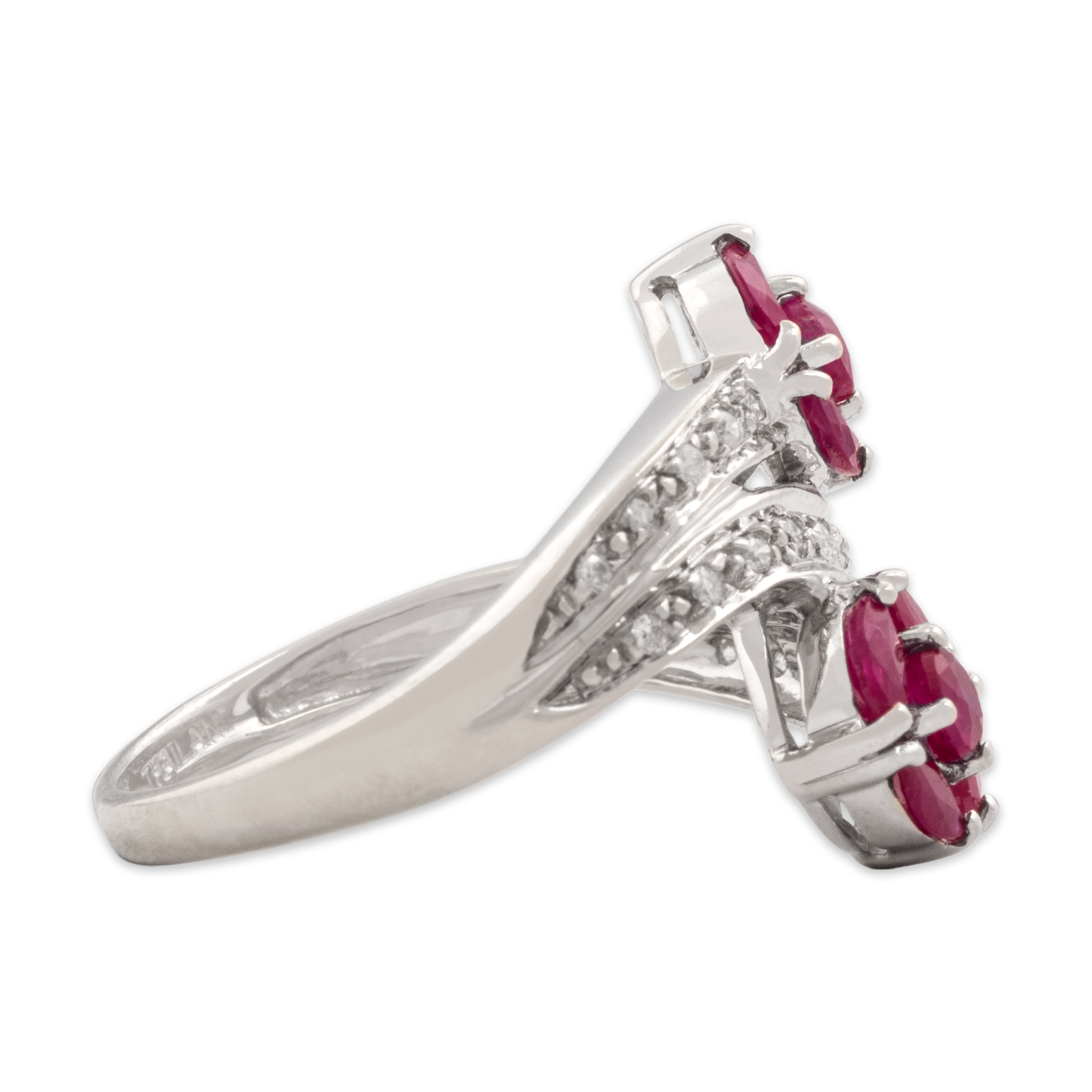 Vintage 14k White Gold .77cttw Ruby Diamond Bright Round Bypass Ring - Side view