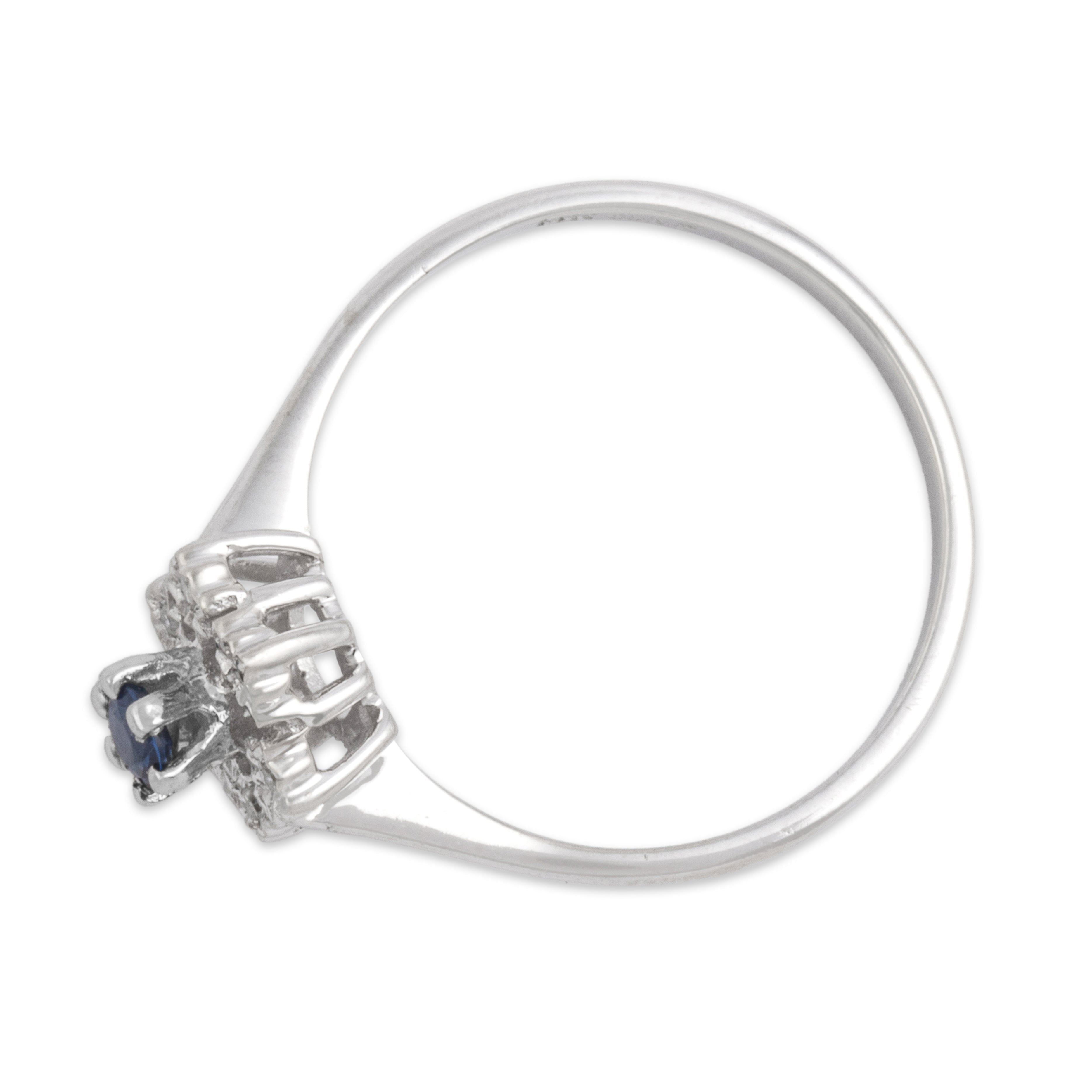 Vintage 14k White Gold Blue Sapphire Diamond Wintery Snowflake Halo Ring 6.75