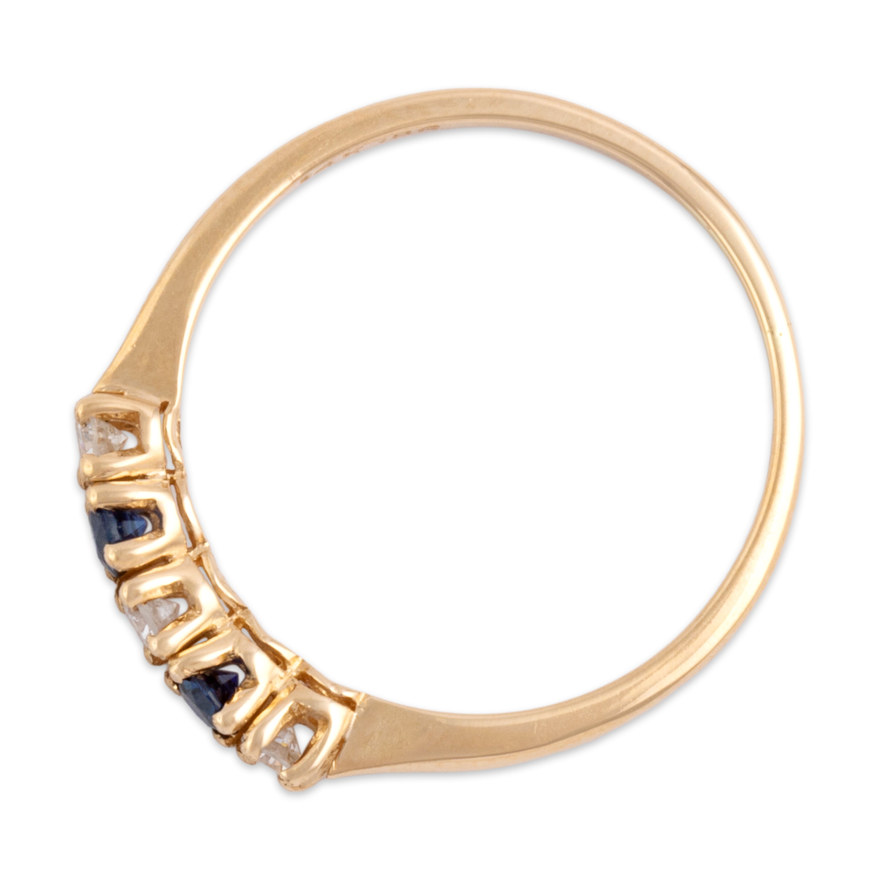 Vintage 14k Yellow Gold Blue Sapphire Diamond Flashing Sparkling Alternating Band Ring - Overall view