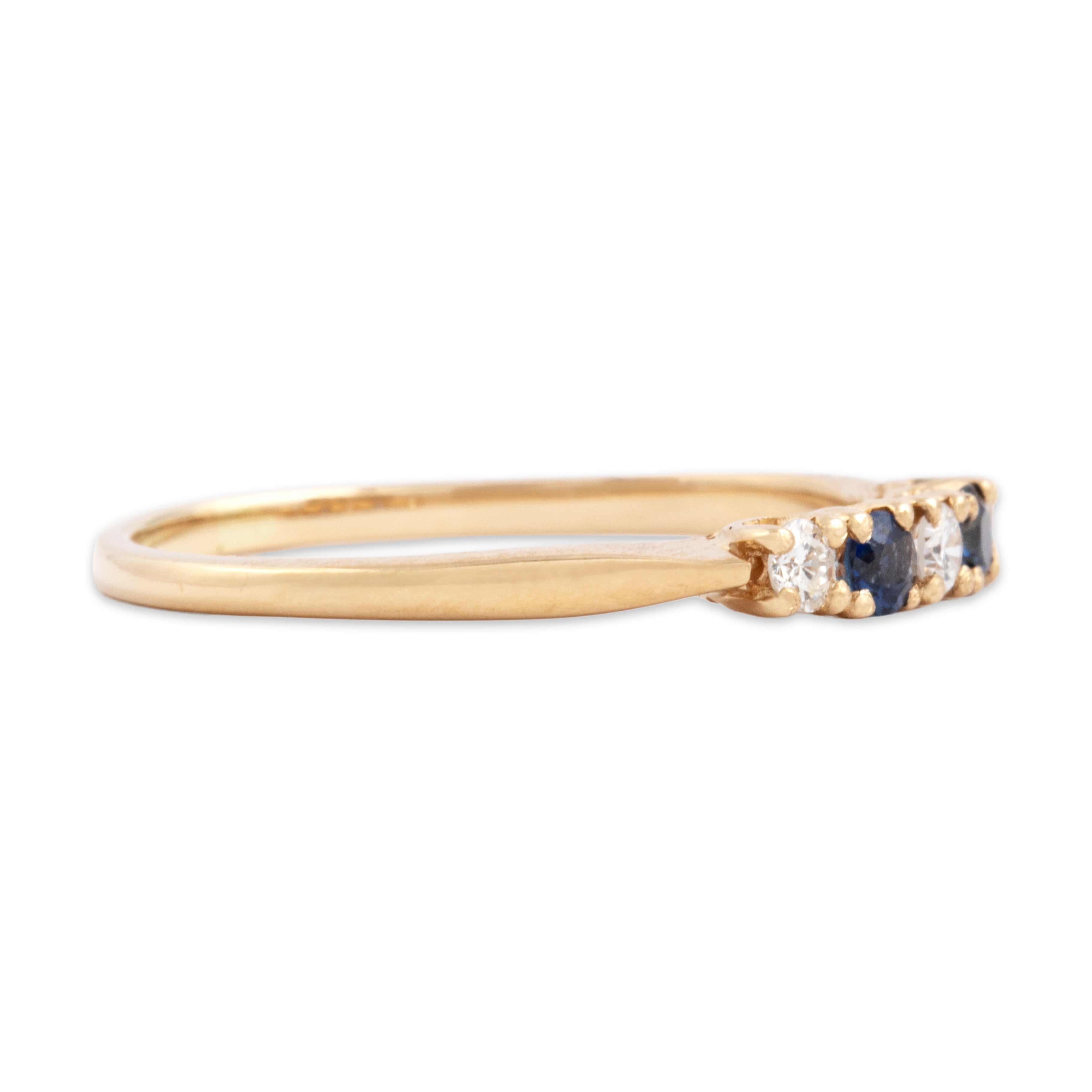 Vintage 14k Yellow Gold Blue Sapphire Diamond Flashing Sparkling Alternating Band Ring - Side view