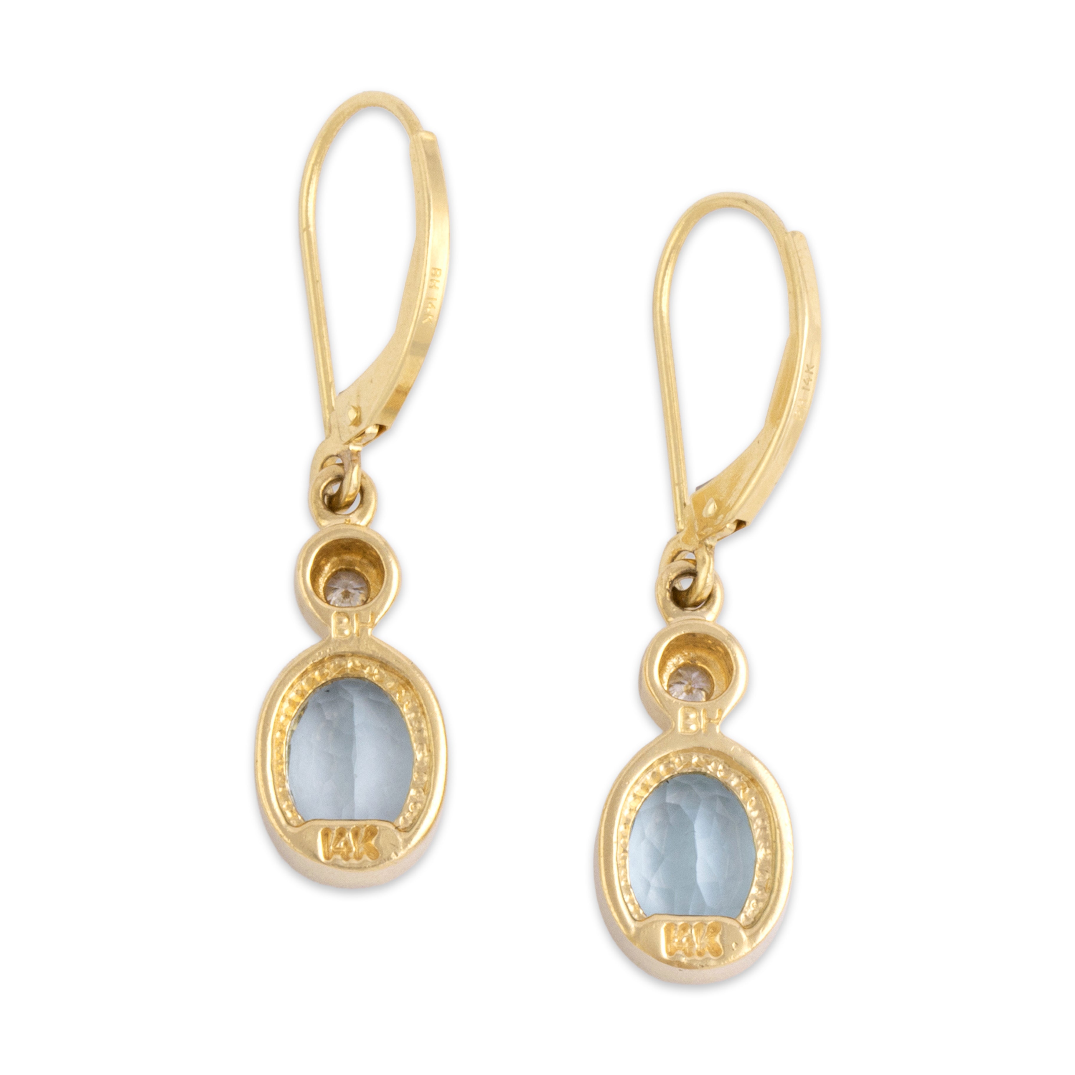 Vintage 14k Yellow Gold 2.27cttw Aquamarine Diamond Fabulous Dangle Earrings
