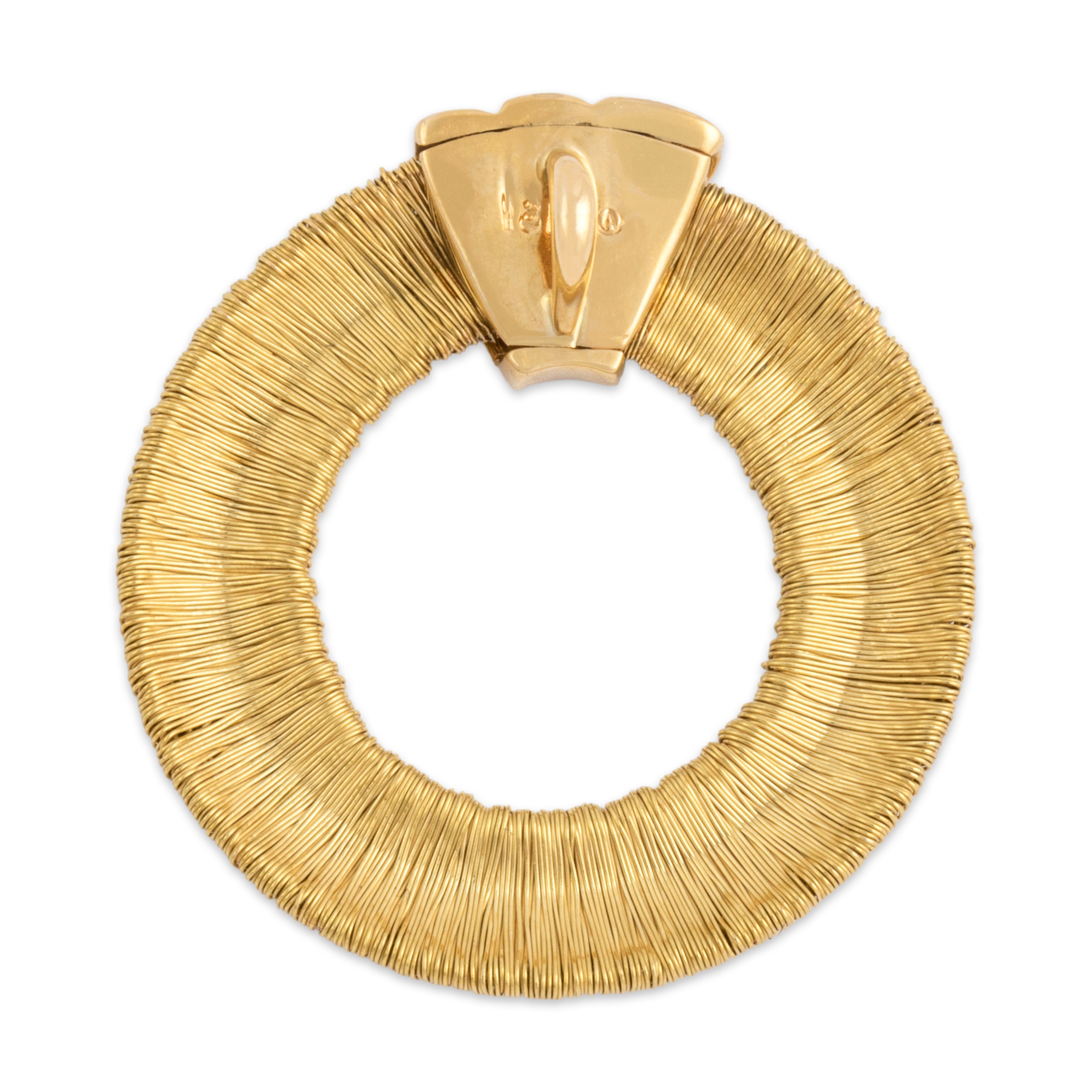 Vintage 18k Yellow Gold Diamond Shimmering Pavã¨ Accent Wire Wreath Slide Pendant - Back view